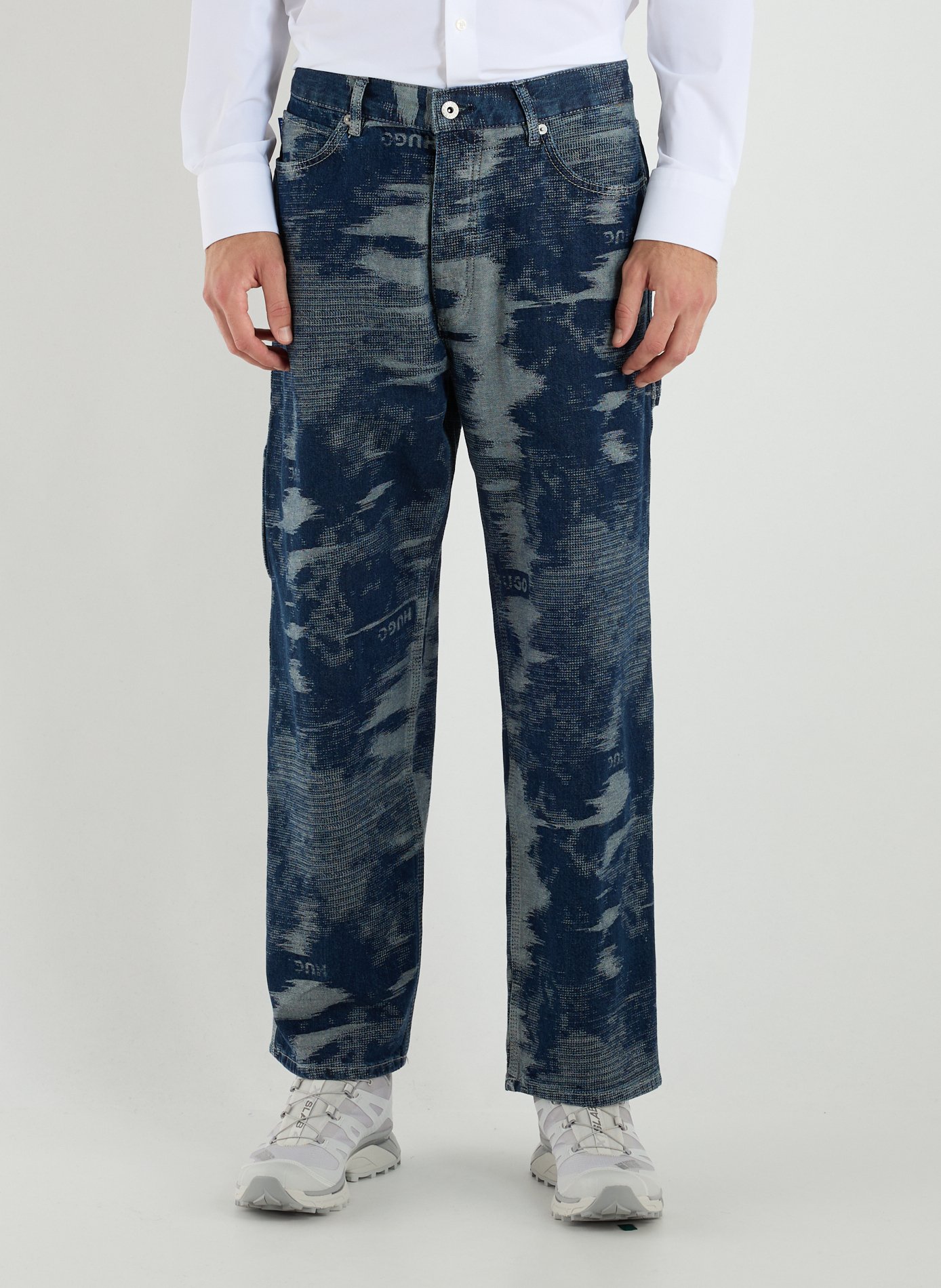 HUGO BLUE Jacquard cotton straight leg carpenter jeans Blue