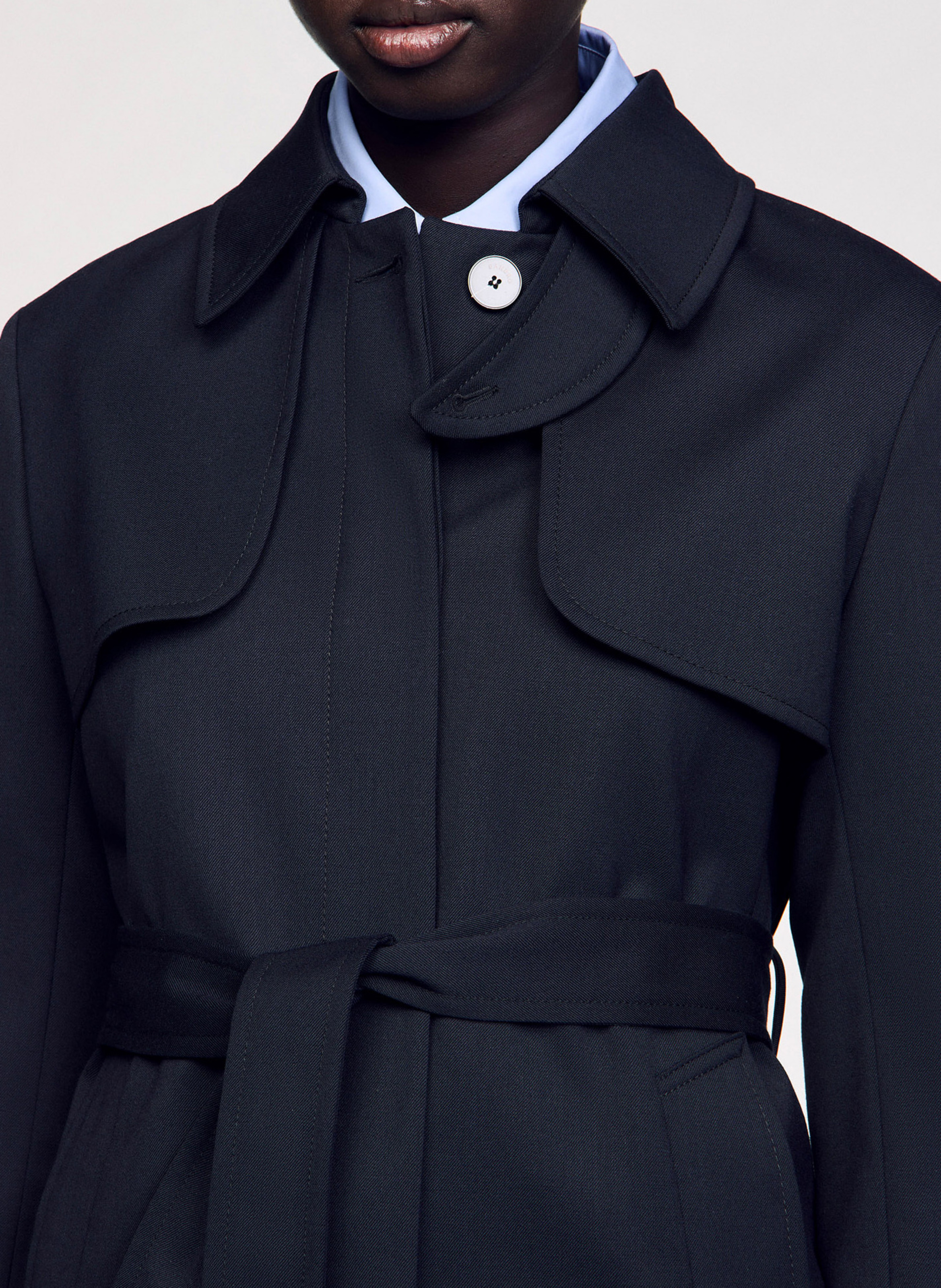 Trench col classique à empiècement plissé au dos SANDRO Bleu