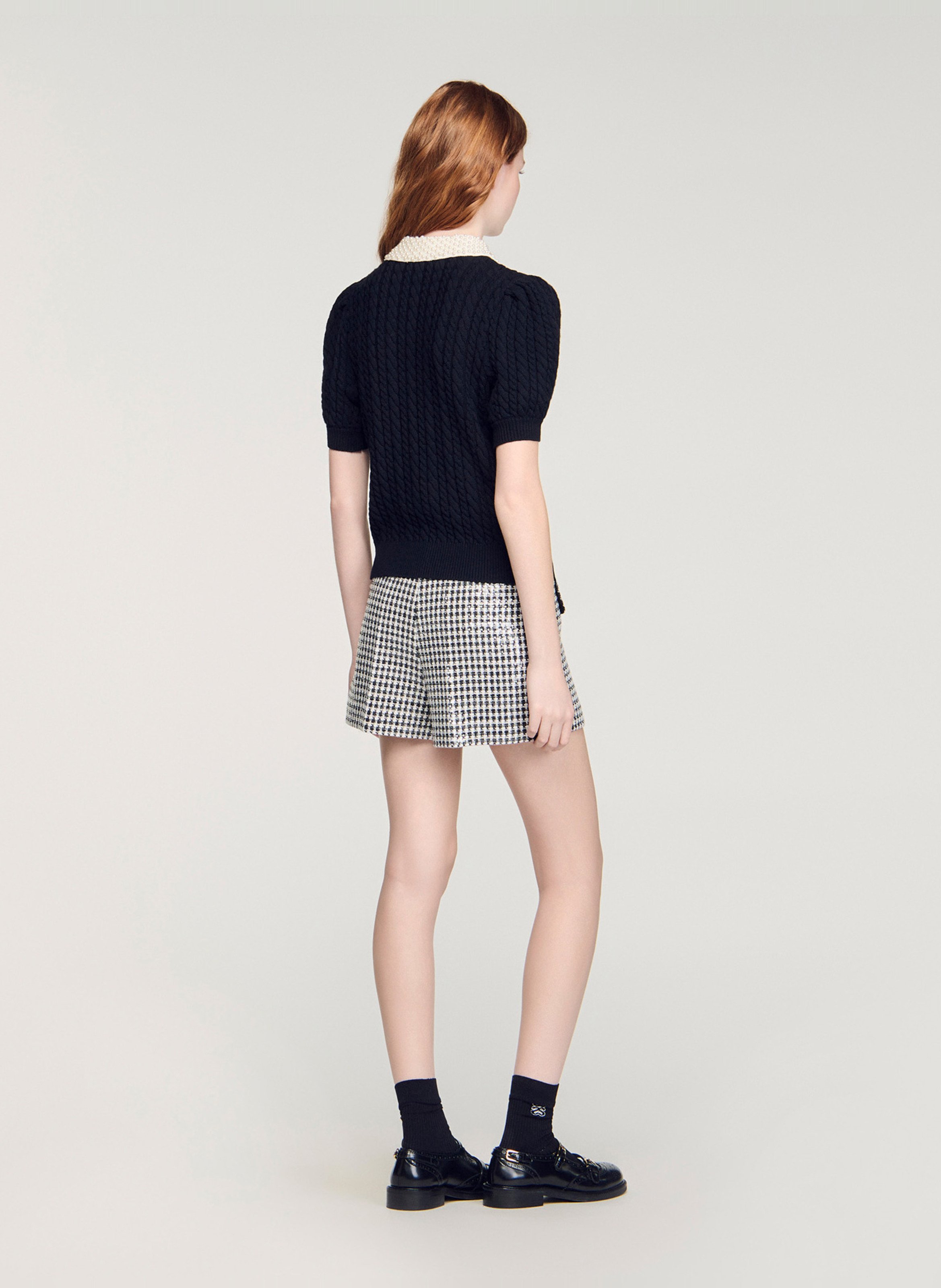 Pull col chemise en coton mélangé SANDRO Noir