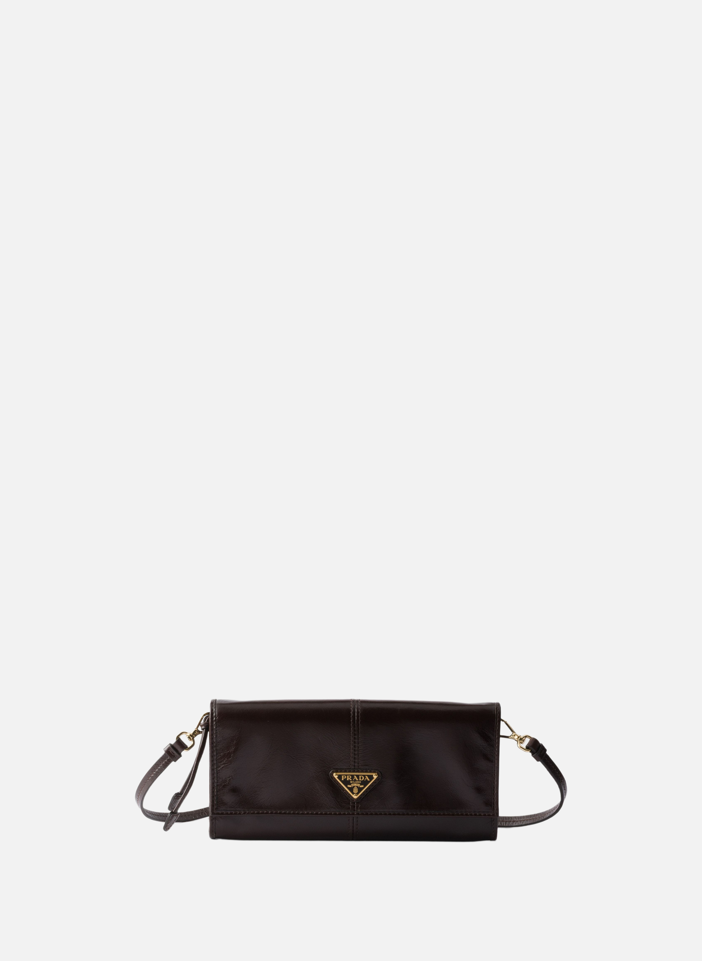 Porte-monnaie en cuir avec bandoulière PRADA Marron