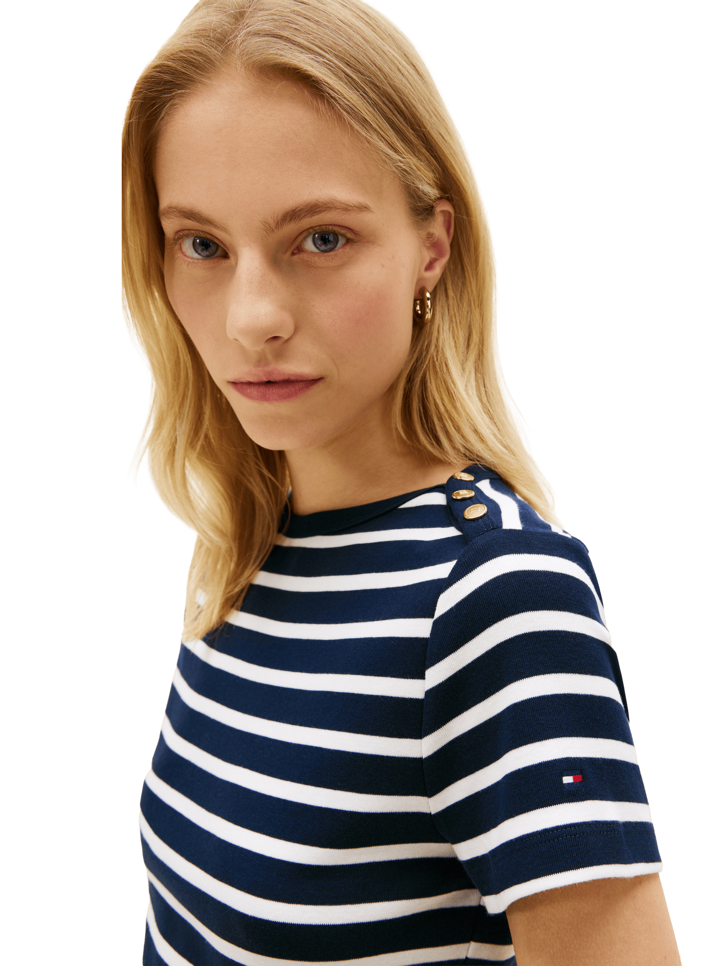T-shirt à boutons rayé en coton TOMMY HILFIGER Multicolore