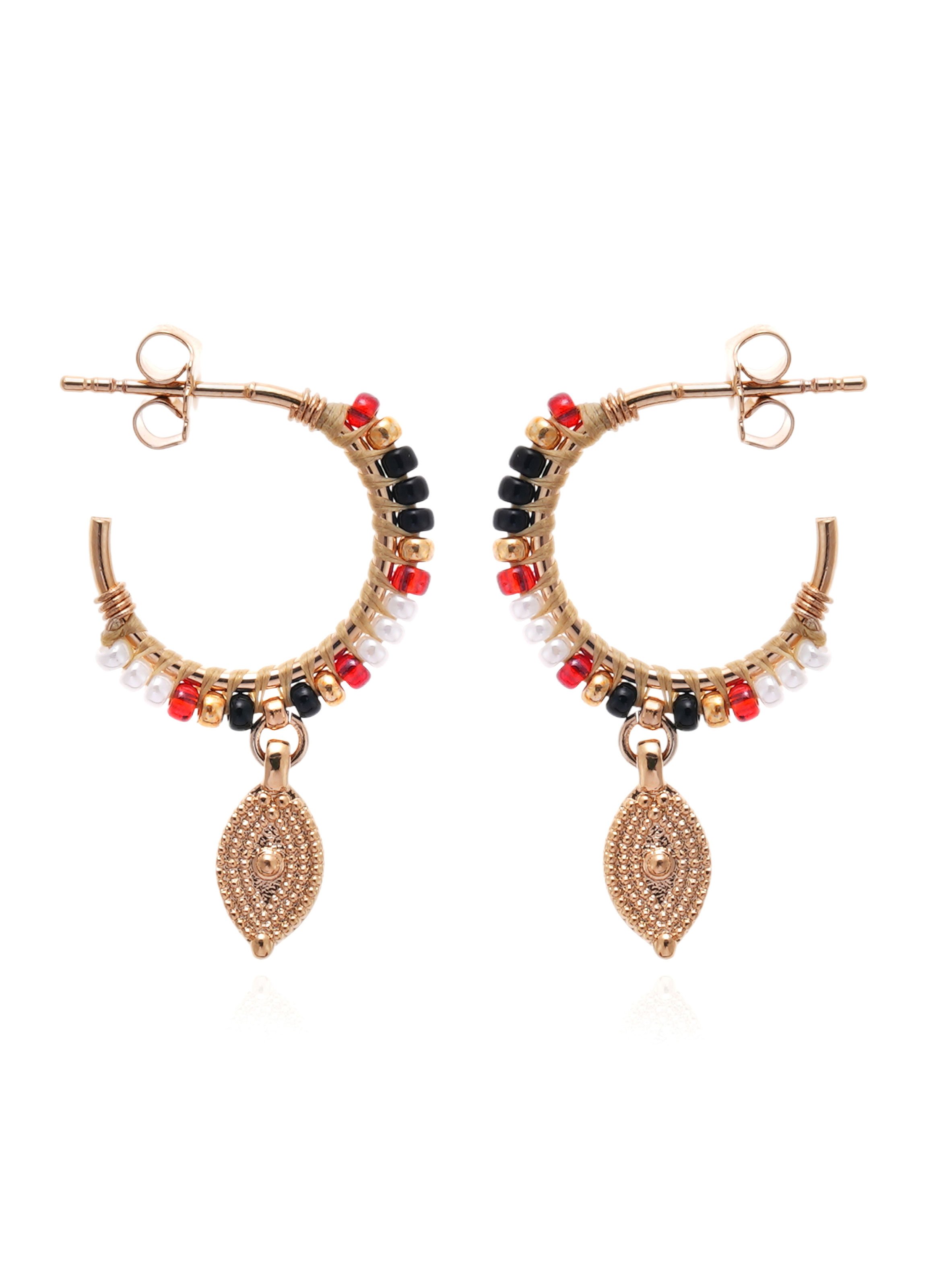 Boucles d'oreilles créoles perles et pampilles SADYA HIPANEMA Noir