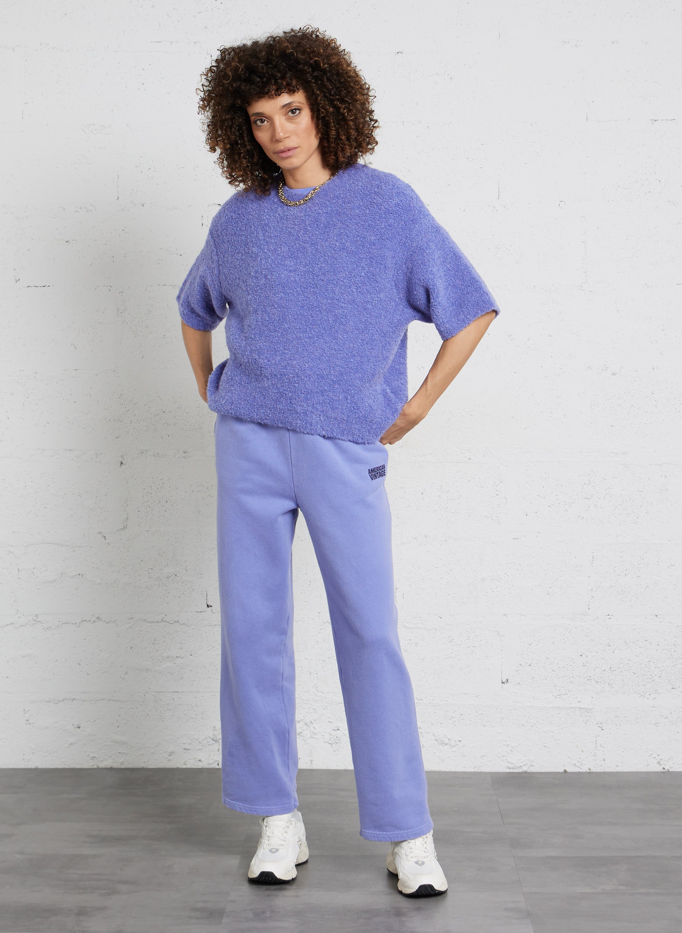 Jogging droit en coton plizzy AMERICAN VINTAGE Bleu