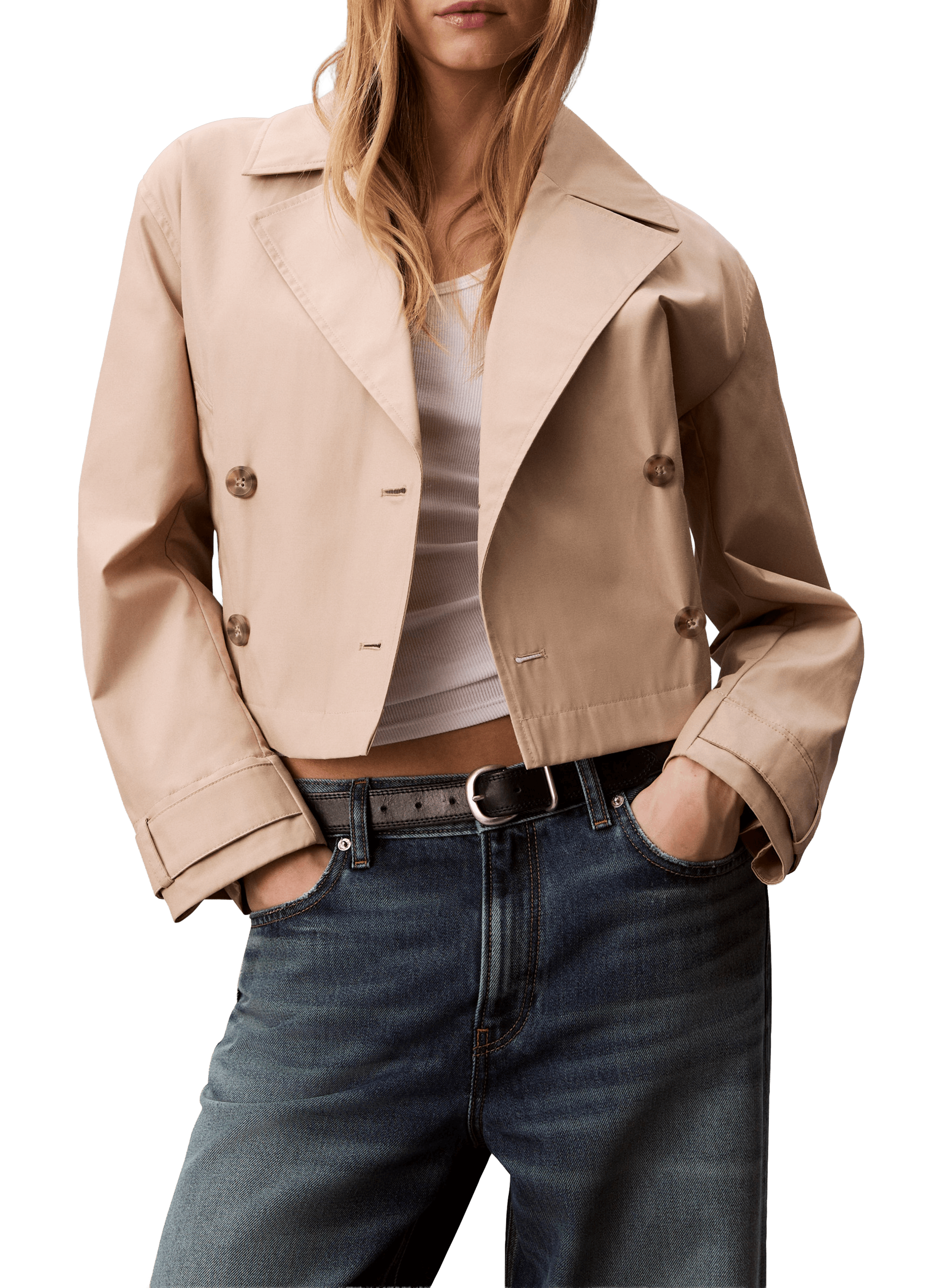 Veste droite en coton mélangé CALVIN KLEIN Beige