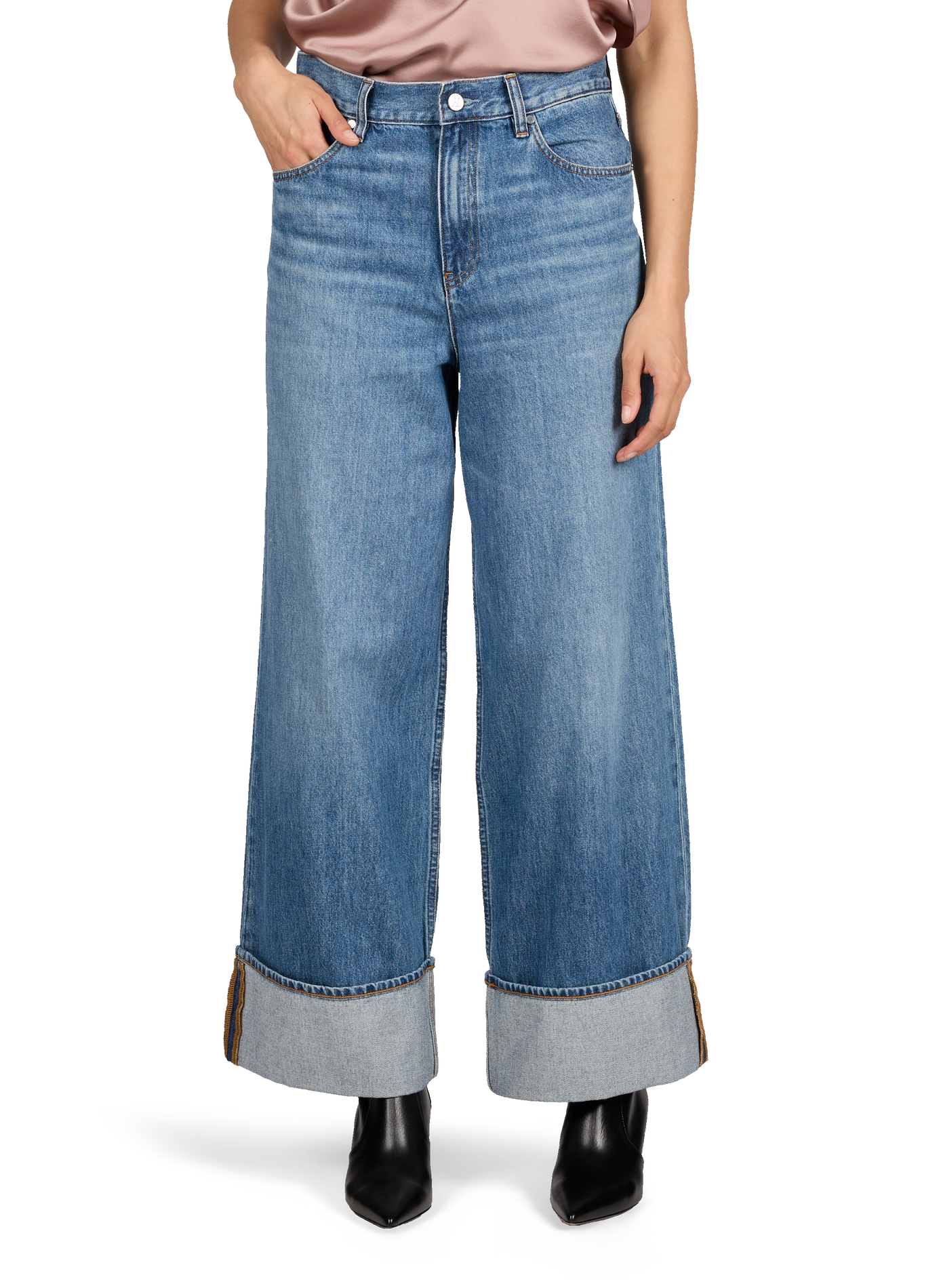 Straight leg cotton jeans with wide cuffs HELMUT LANG Blue