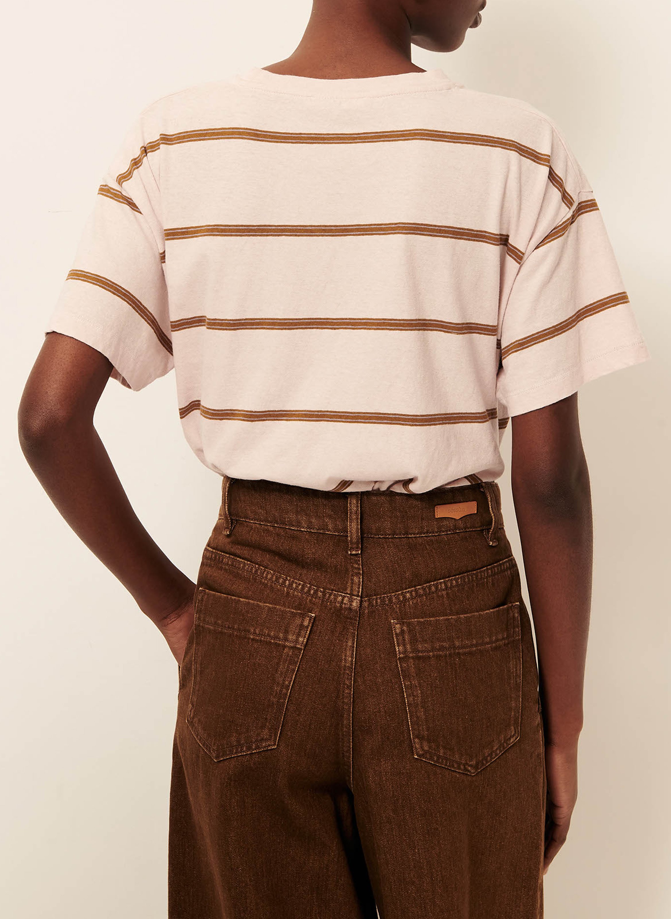 Tee-shirt ample col rond en coton mélangé rayé tooli SESSUN Rose