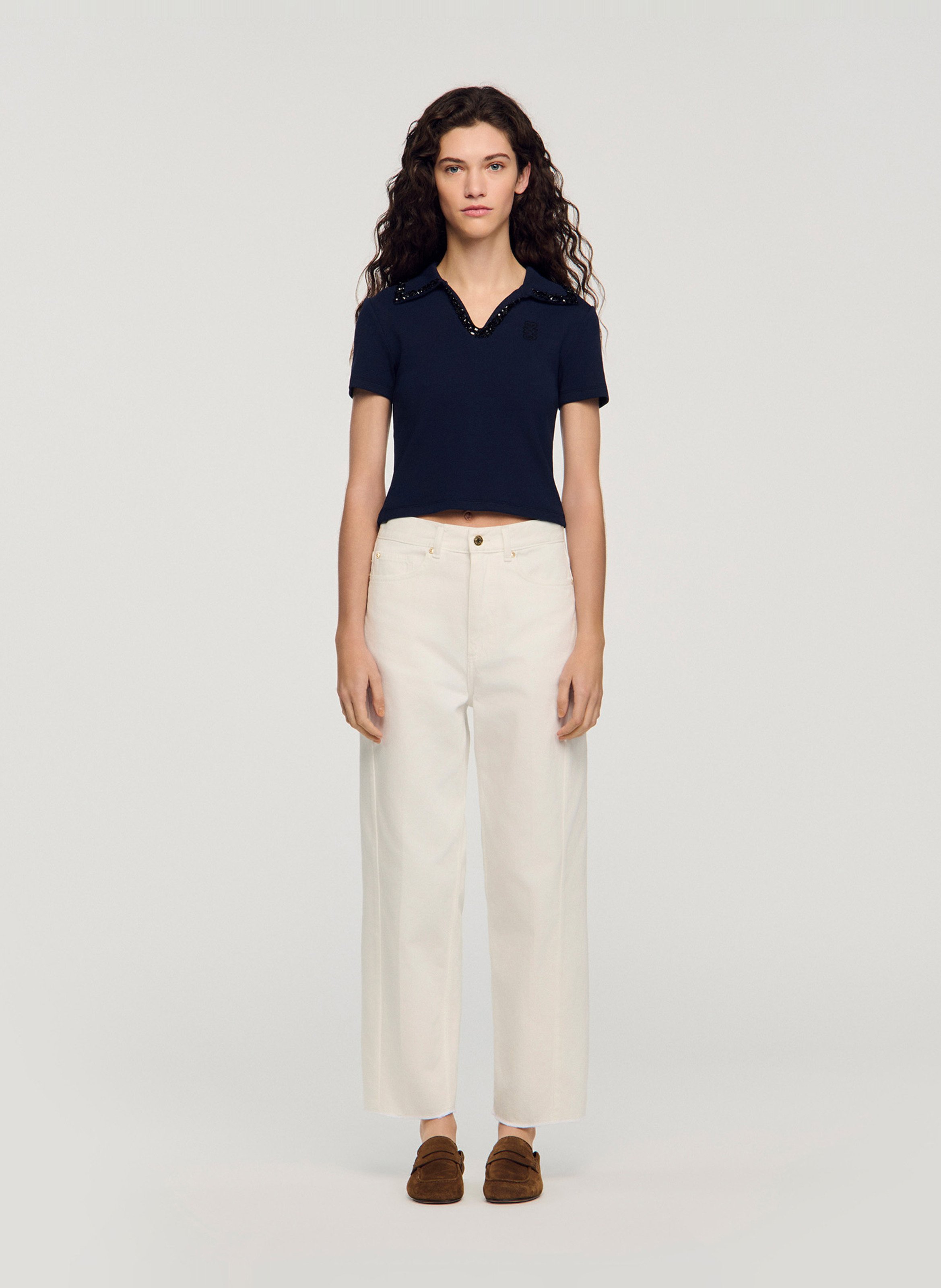 Polo droit en coton mélangé SANDRO Bleu