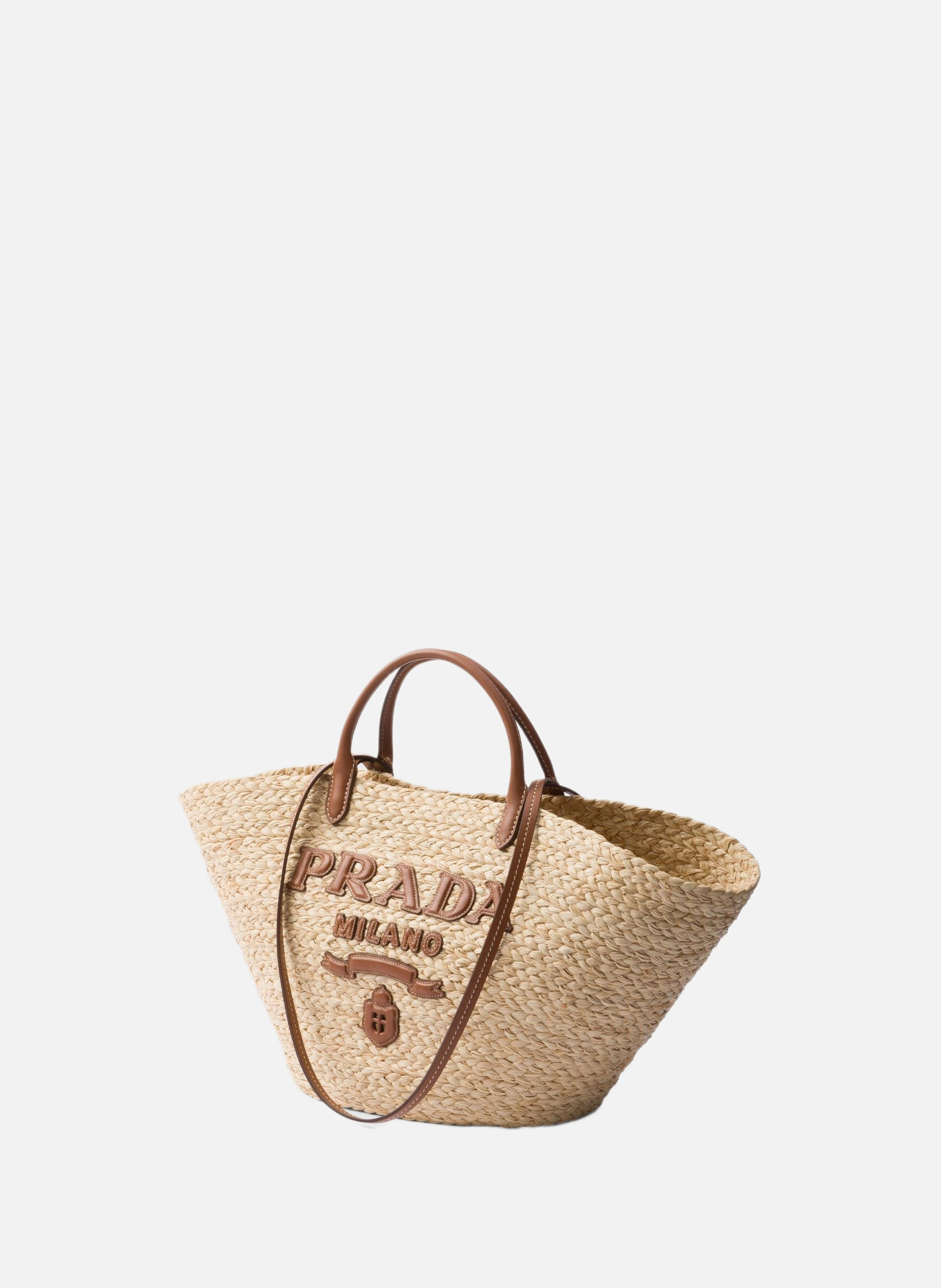 Grand shopping bag en raphia et cuir PRADA Beige