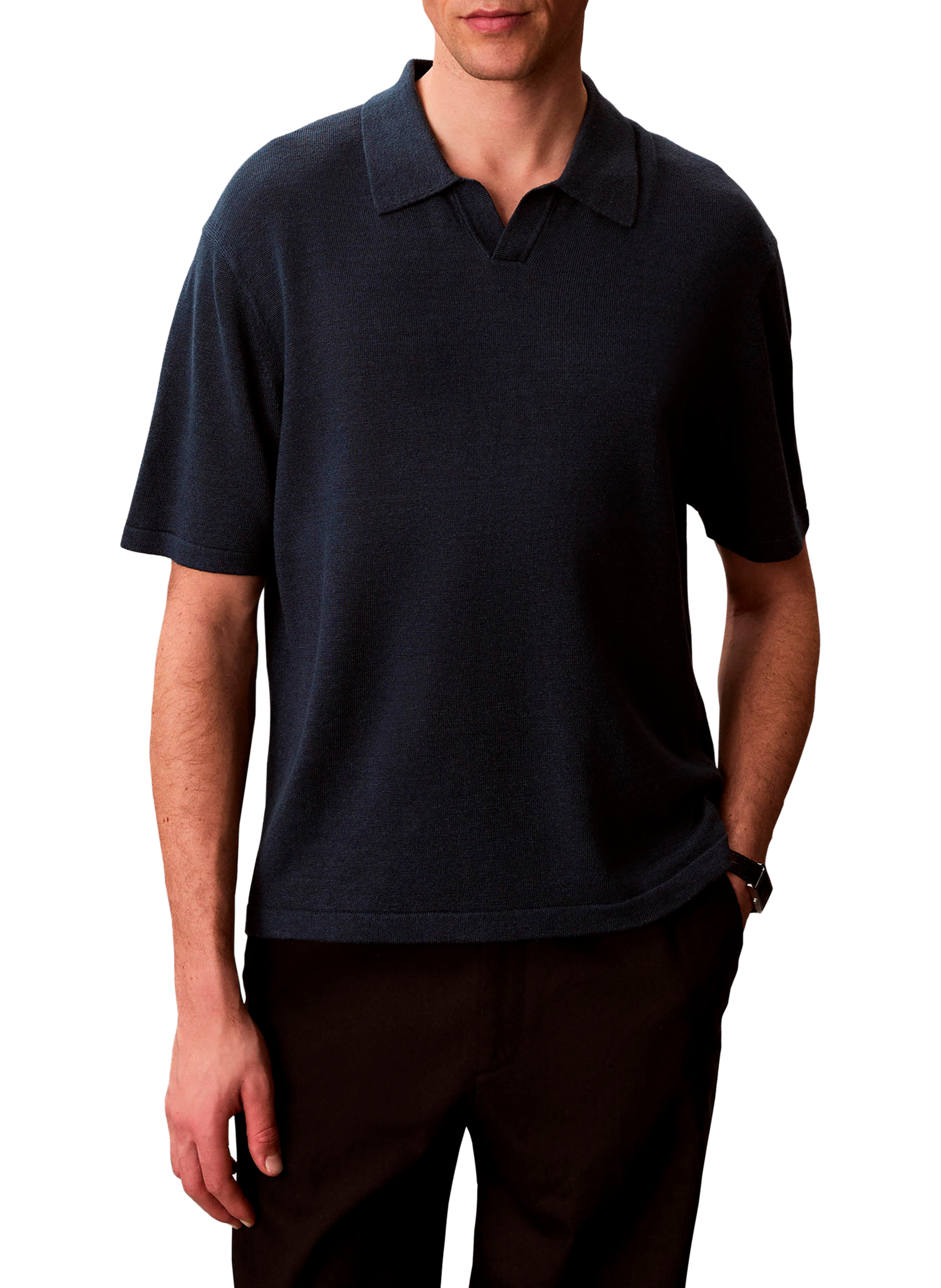 Polo droit manches courtes en lin mélangé CALVIN KLEIN Bleu