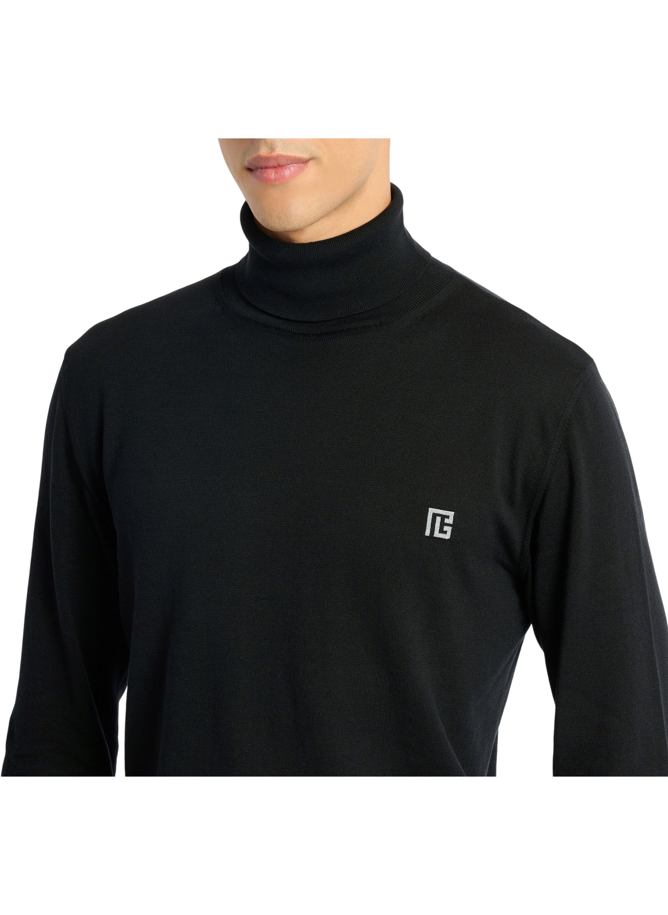 Pull pb à col roulé en coton et soie BALMAIN Noir