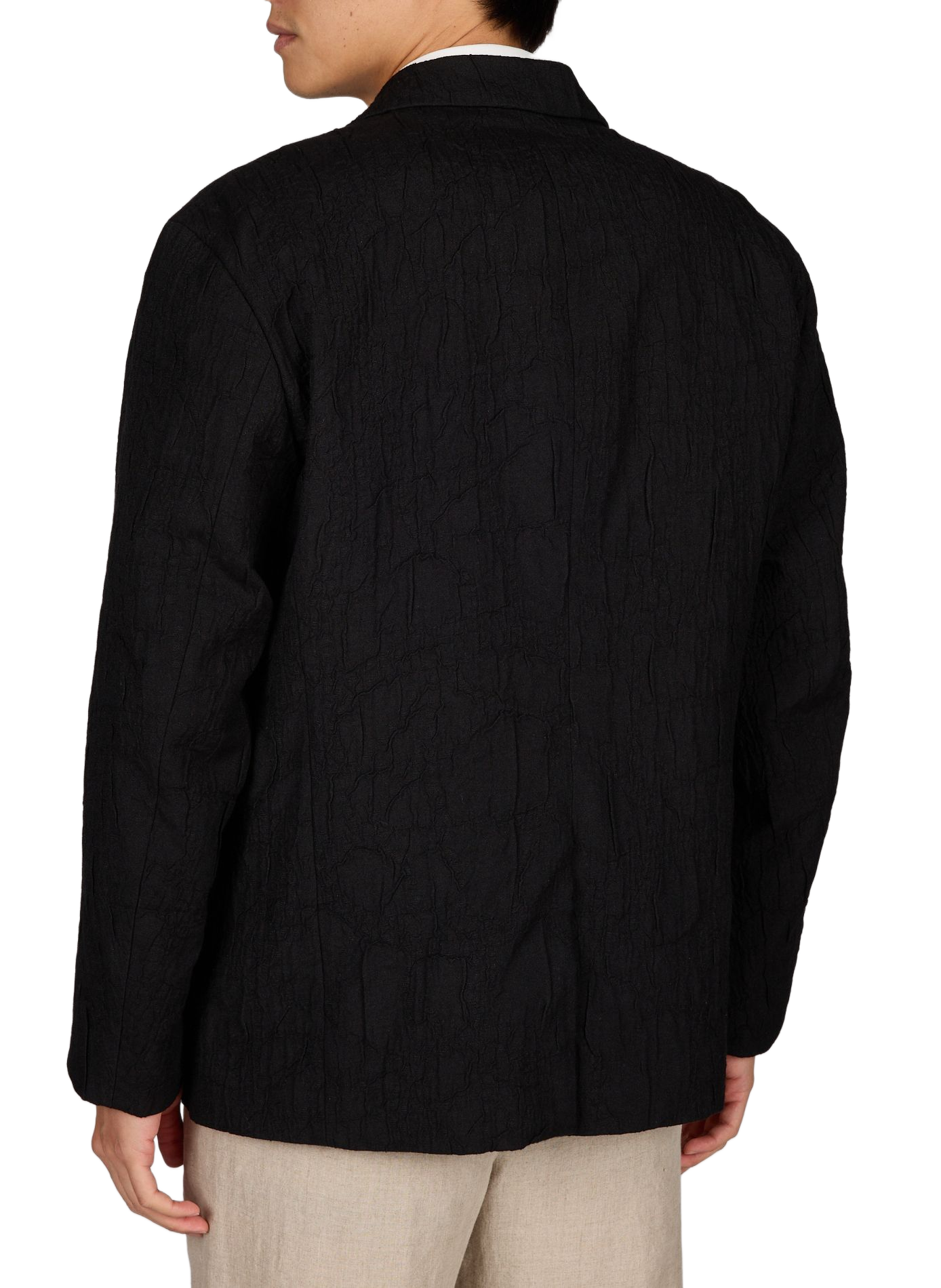 Blazer recto texturado de algodón mezclado Negro