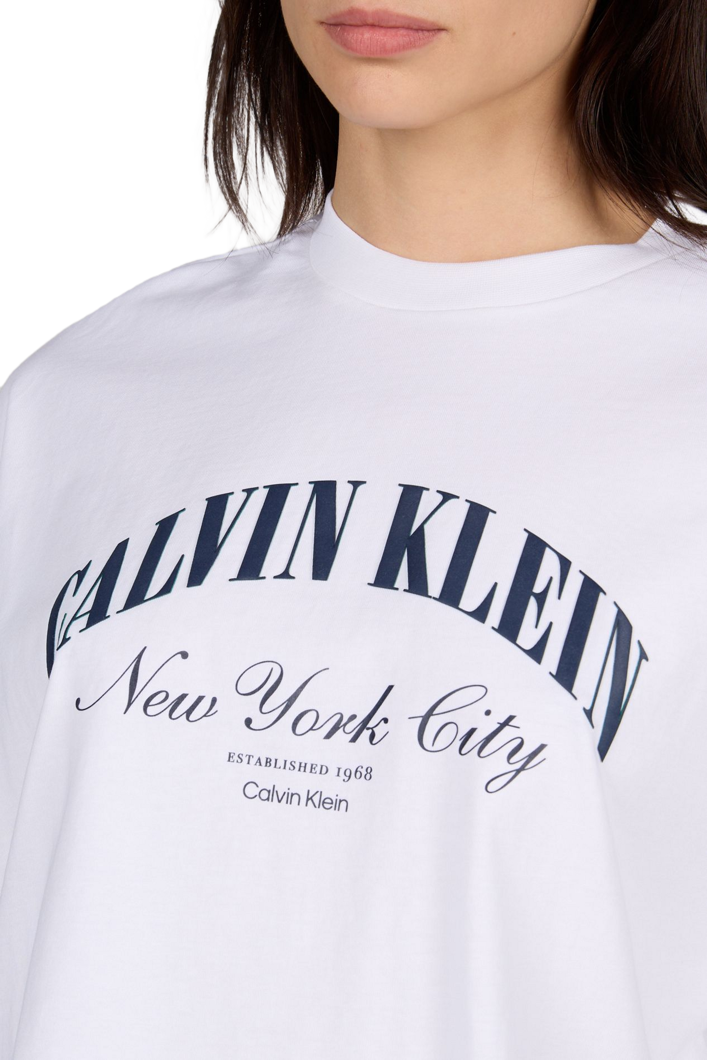 Printed cropped cotton T-shirt CALVIN KLEIN White