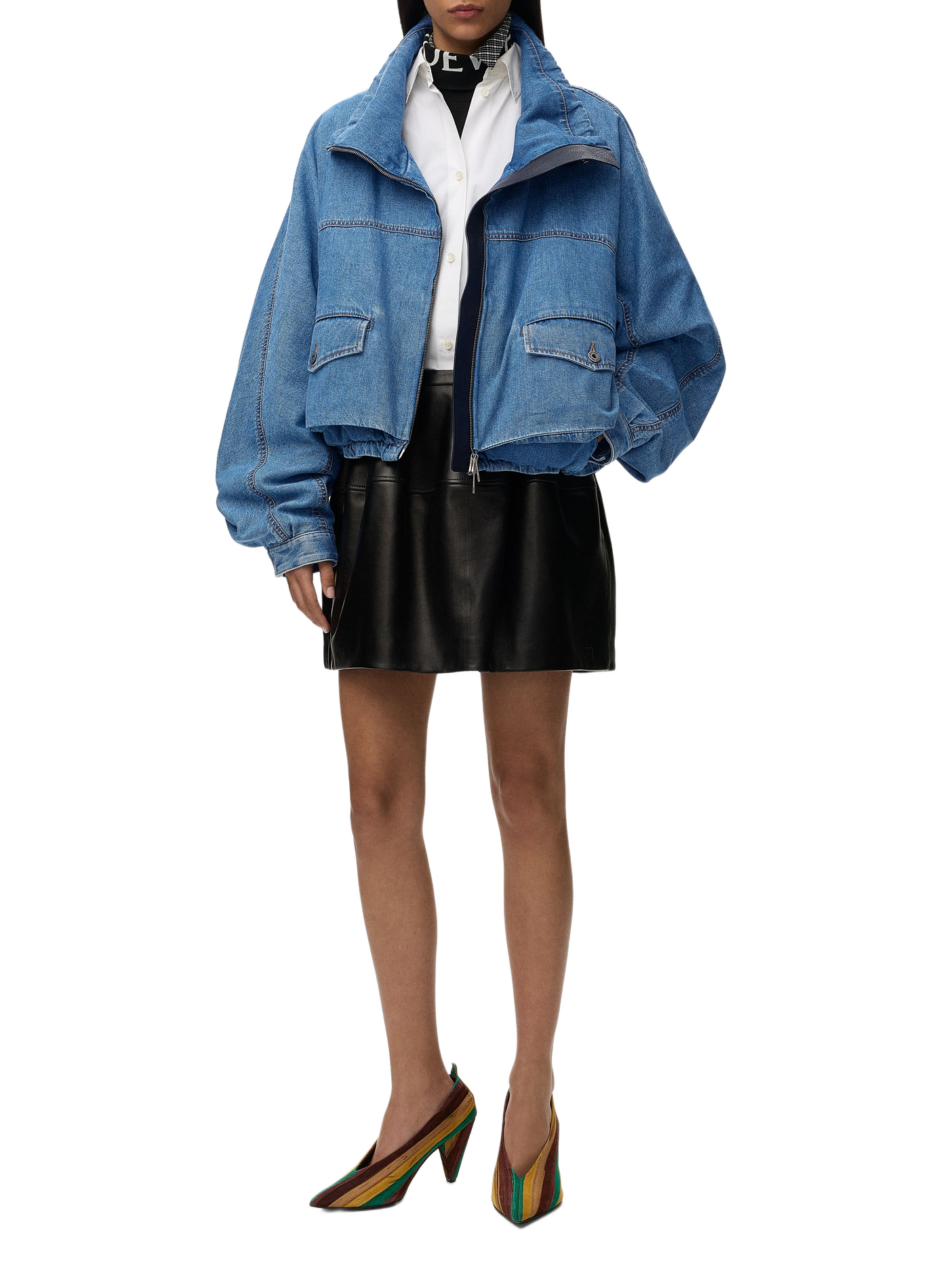 Jacket with high collar in cotton denim LOEWE Blue
