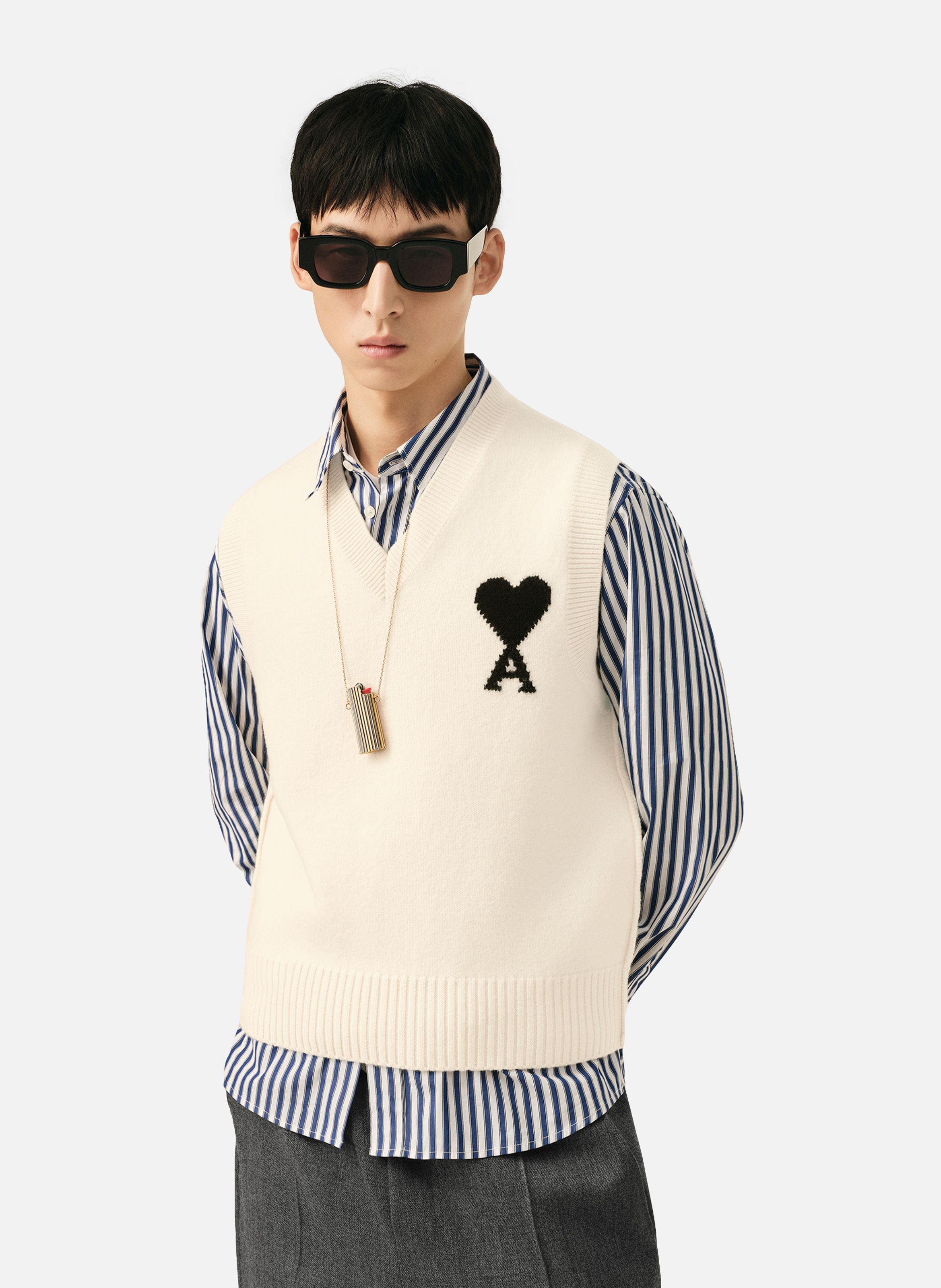 Pull unisexe en laine sans manches ami de coeur AMI PARIS Blanc