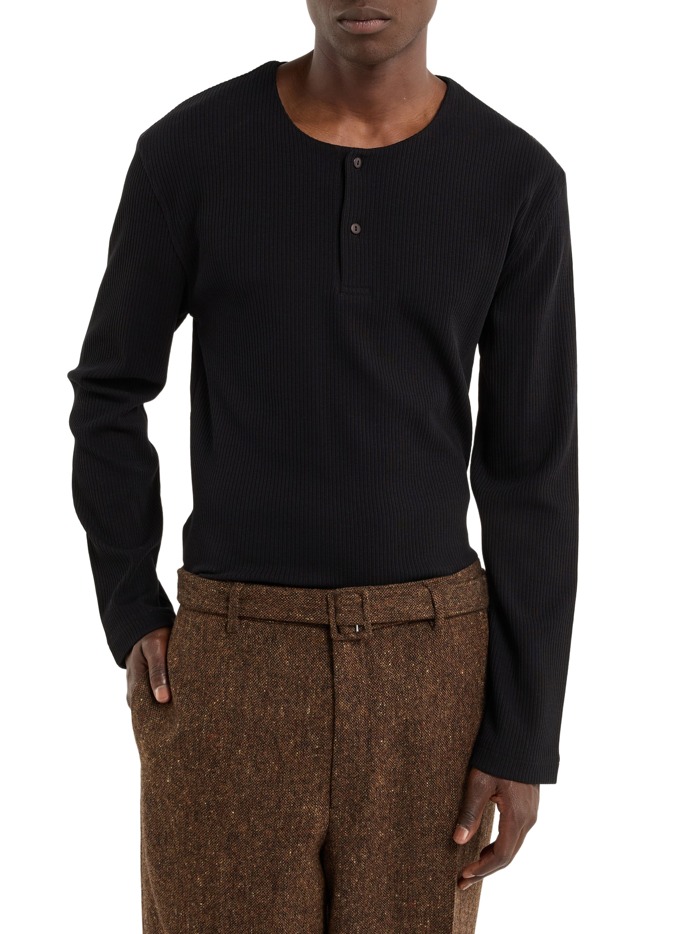 Geripptes Henley-T-Shirt aus Baumwolle SAISON 1865 Schwarz