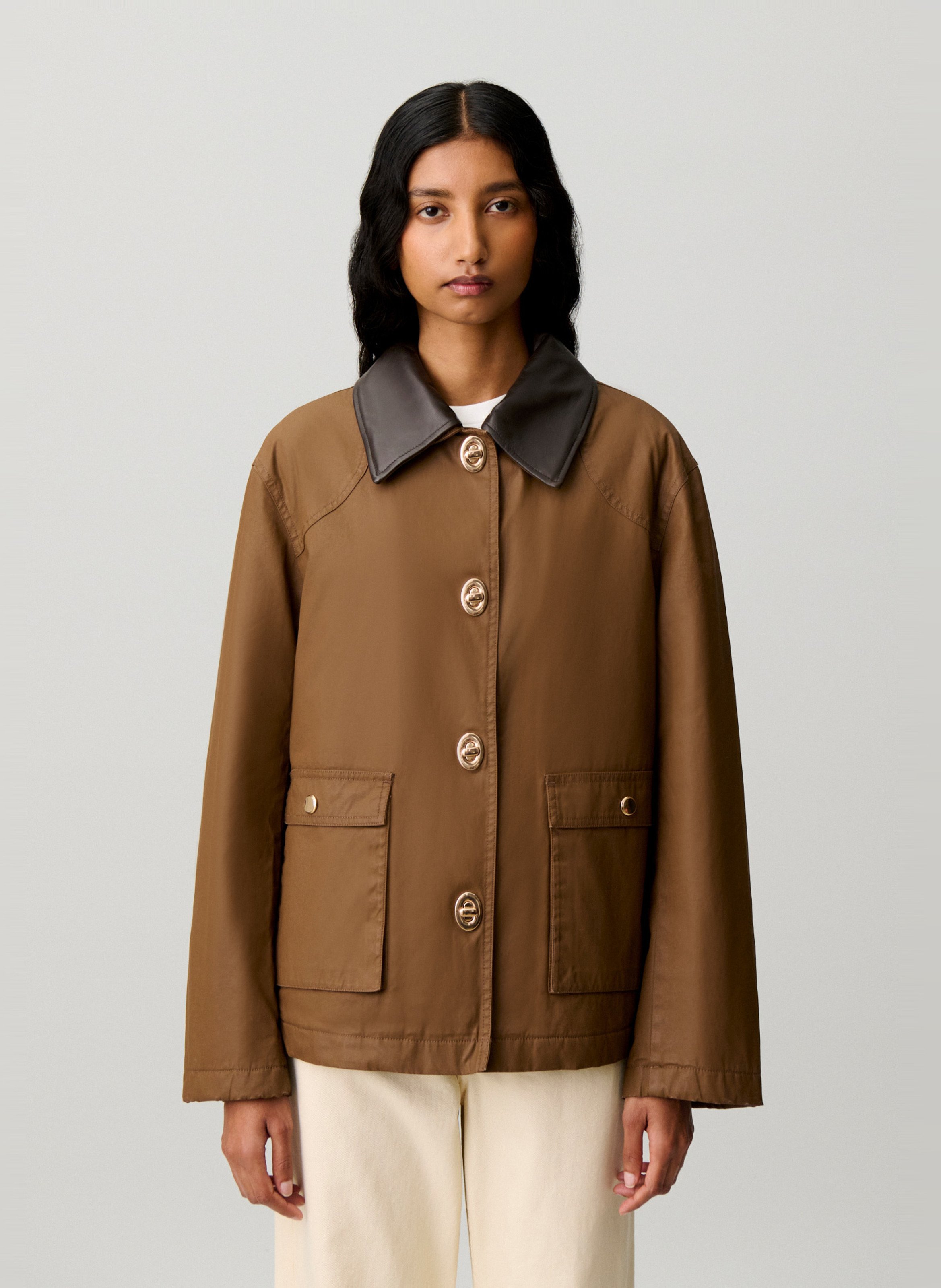 Veste droite col classique en coton CLAUDIE PIERLOT Marron