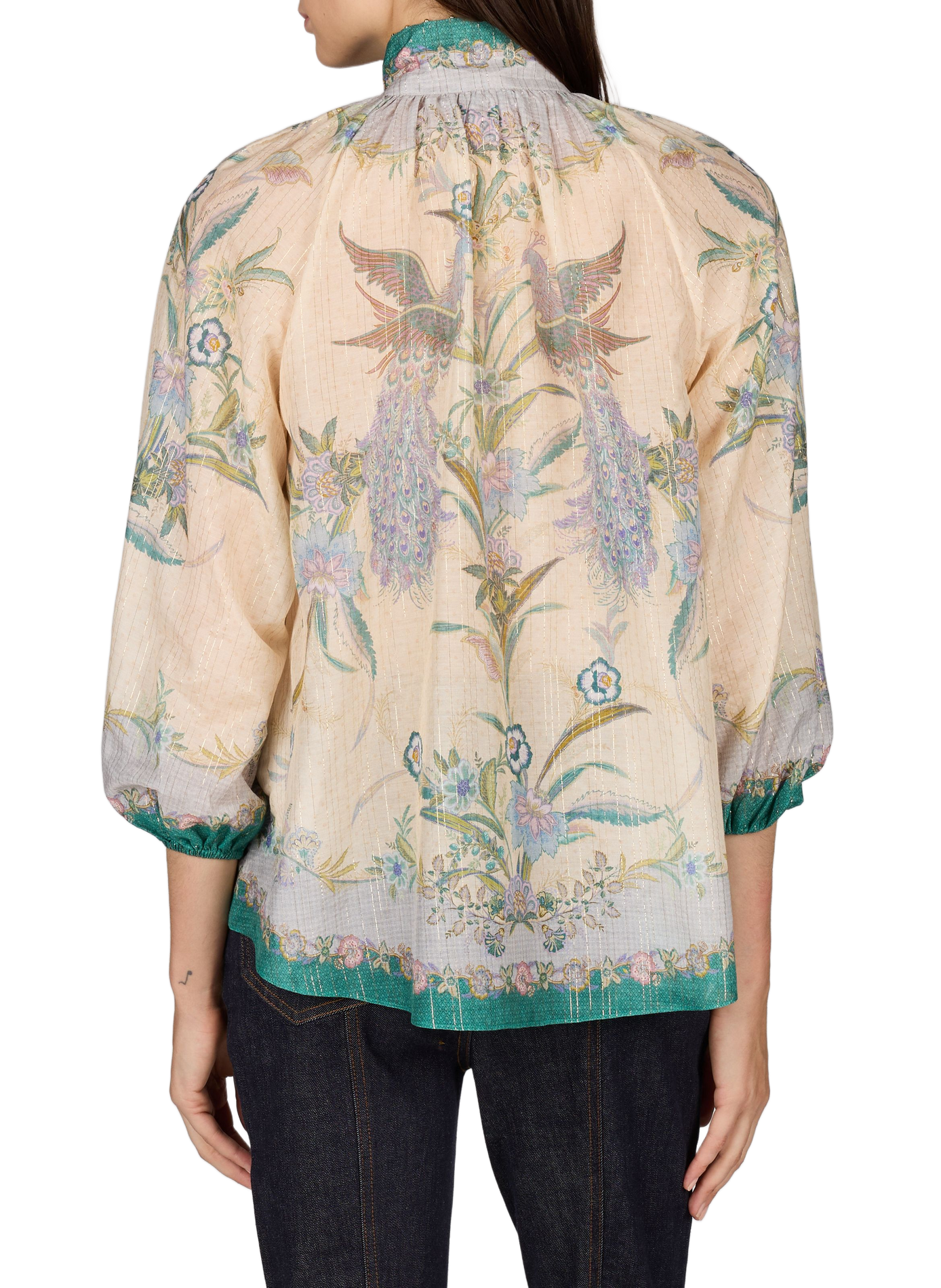 Billow Indra blouse with floral print in blended cotton ZIMMERMANN Green
