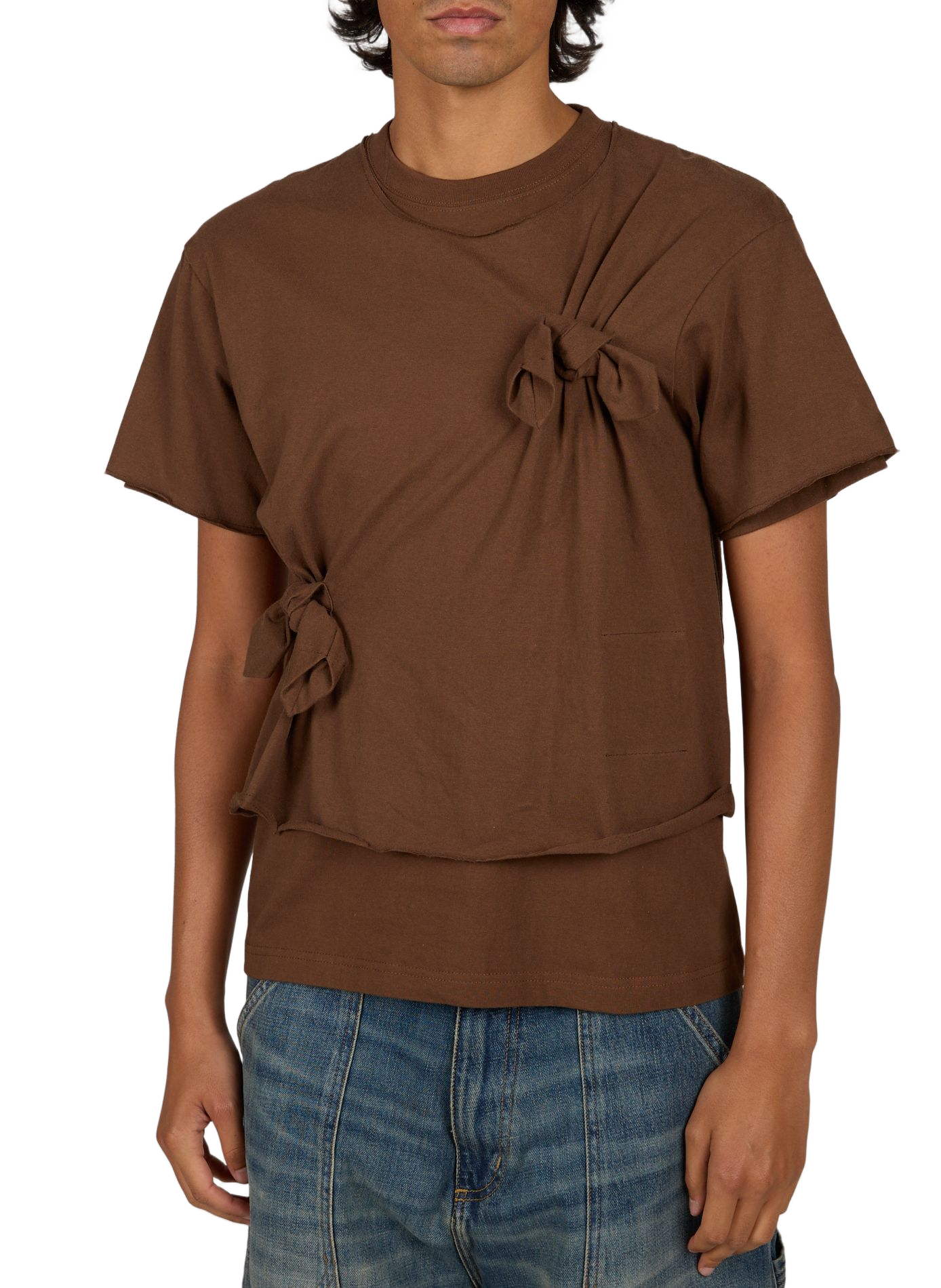 Einfarbiges Baumwoll-T-Shirt mit Schleifen WANSIE Braun