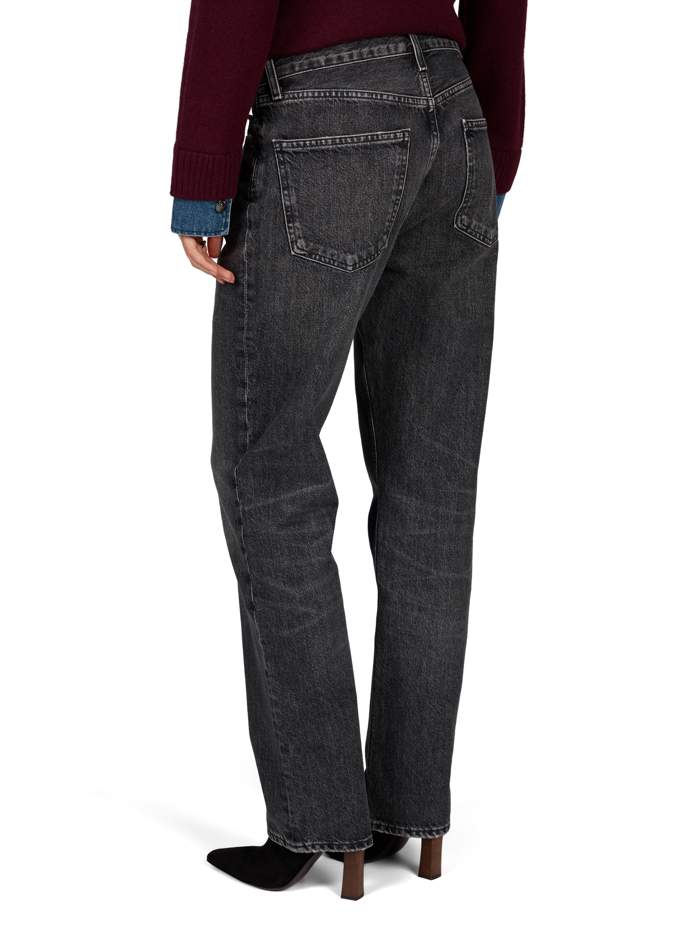 Jean droit Lana taille haute en denim de coton | Gris AGOLDE Femme