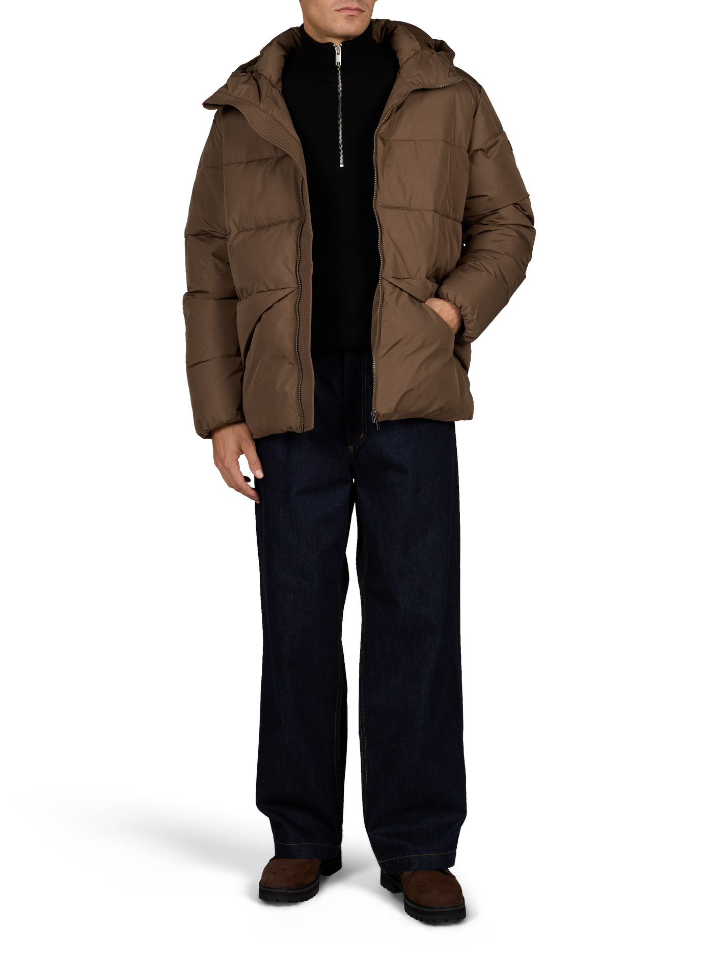 Solid straight hooded puffer coat AIGLE Brown