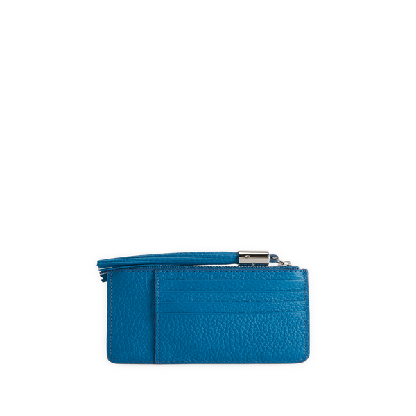 Lancel Grained Leather Card Holder In Blue