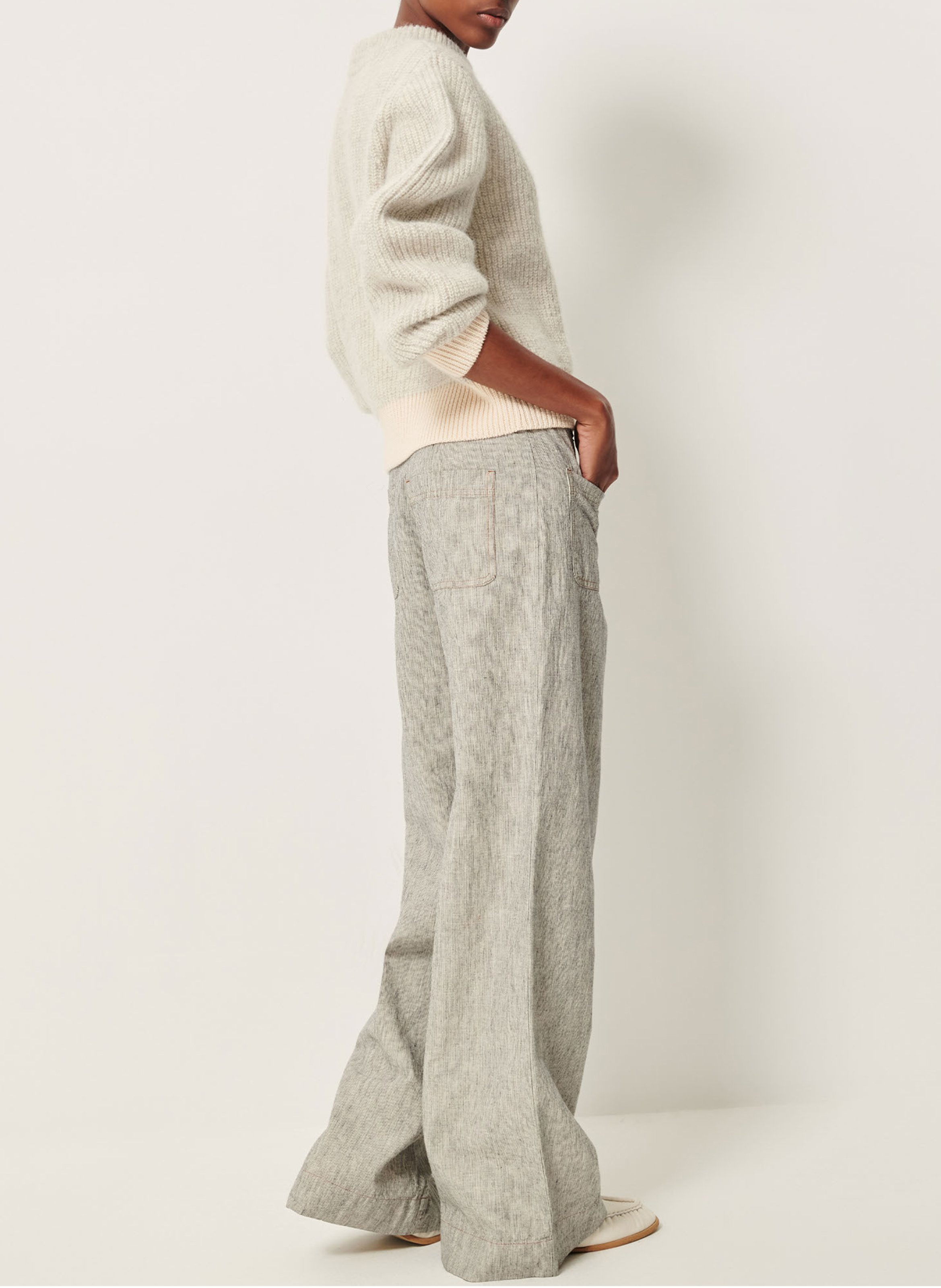 Pantalon large taille haute en lin et coton mélangé manhatti SESSUN Gris