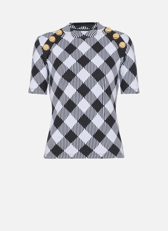 T-shirt à boutons vichy Noir by BALMAIN BALMAIN T-shirt à boutons vichy Noir