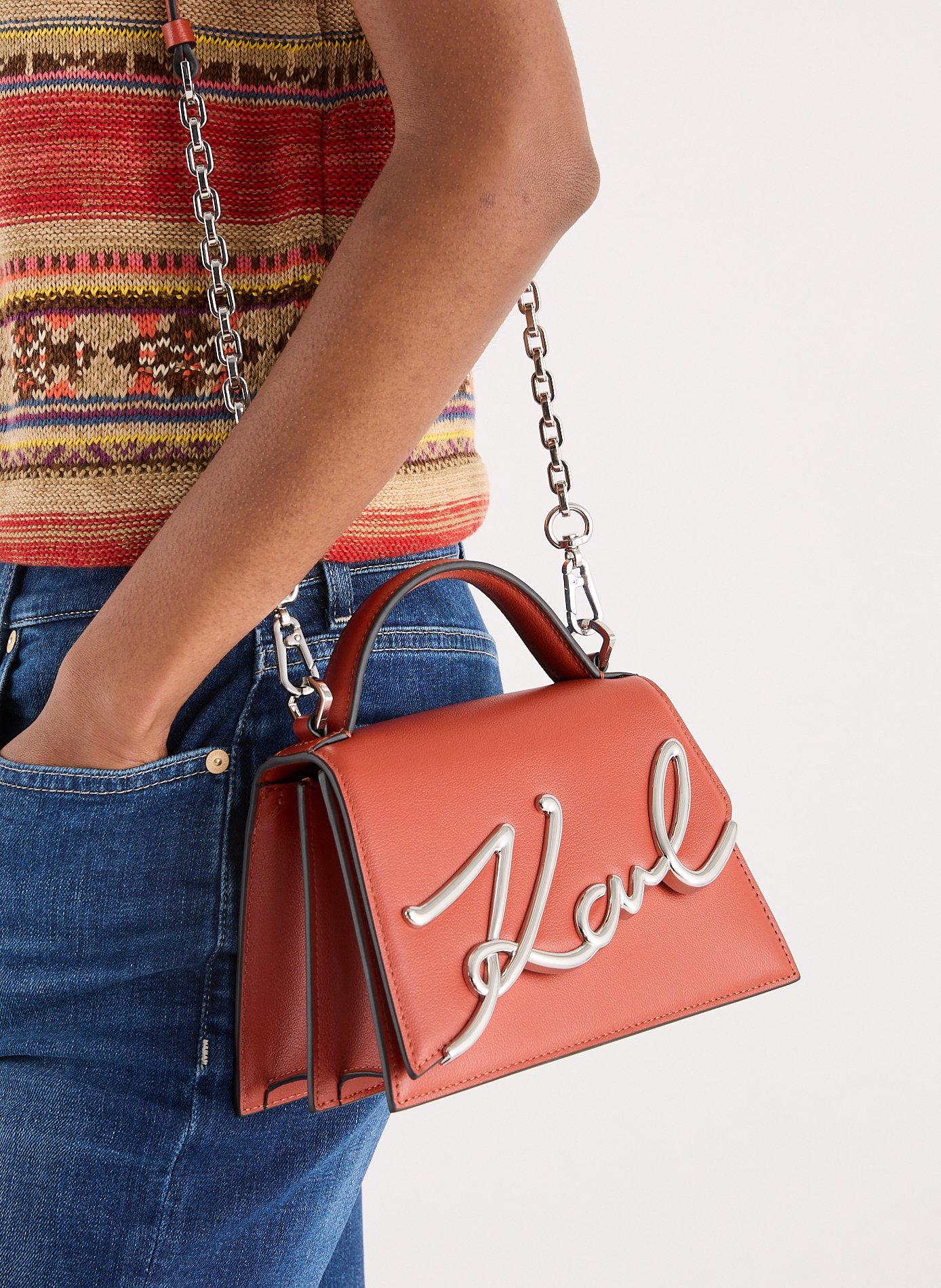 Sac à bandoulière K signature en cuir KARL LAGERFELD Rouge