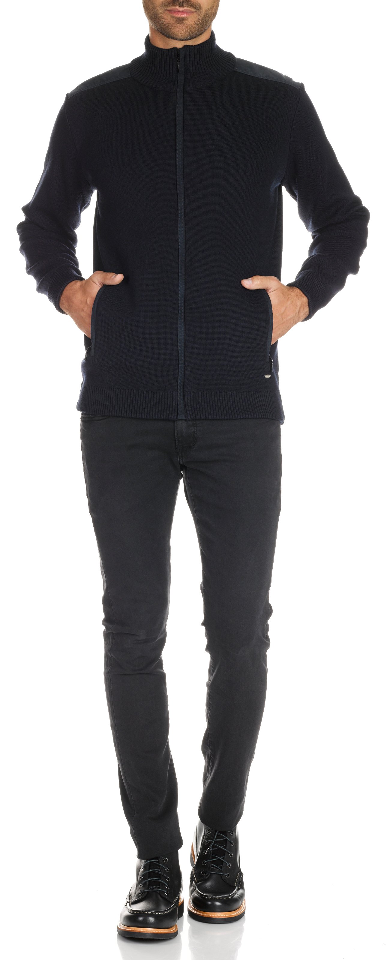 Gilet zippé à coudières en laine mélangée ARMOR-LUX Bleu