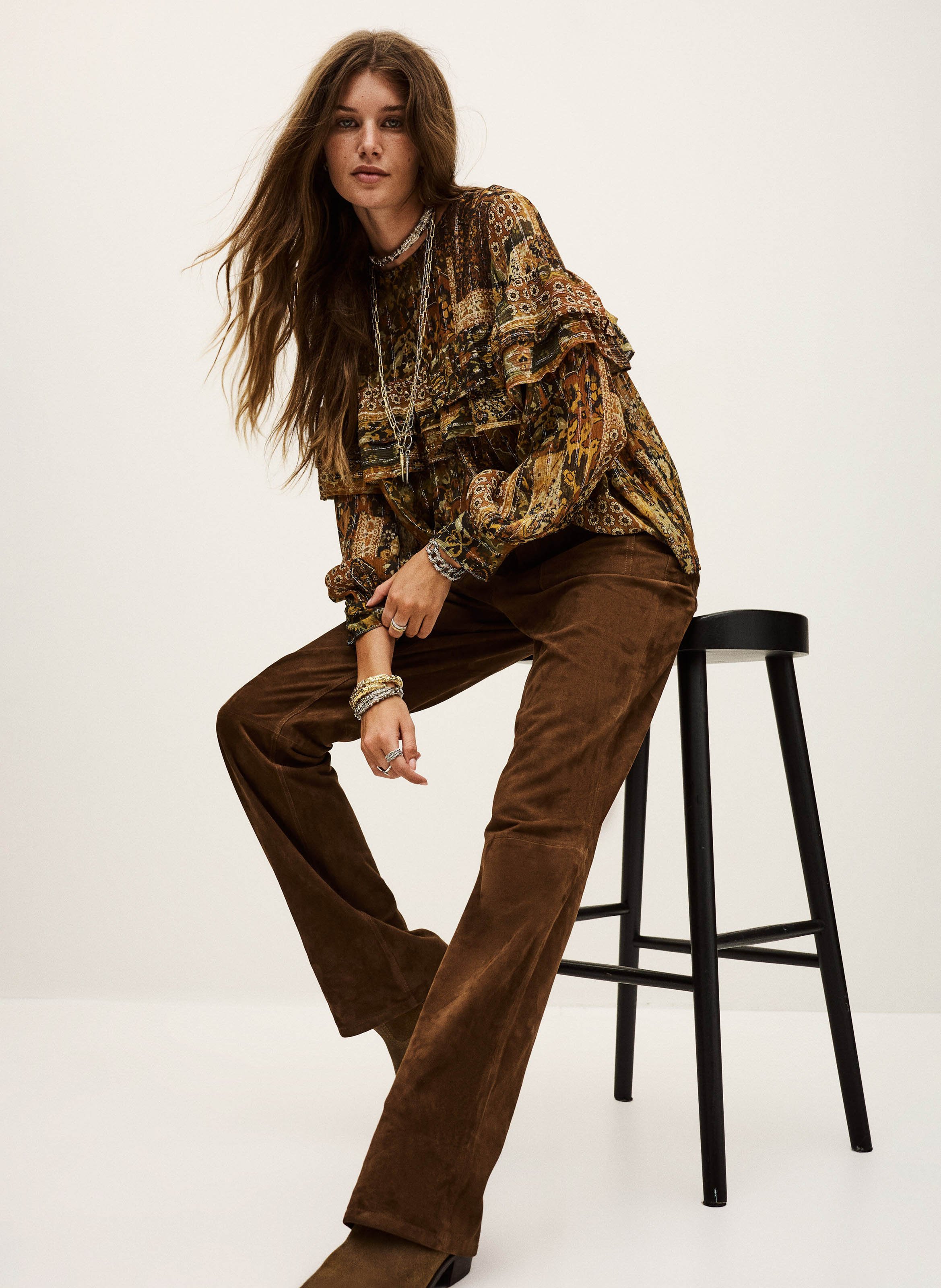 Pantalon large en daim mossi BA&SH Marron