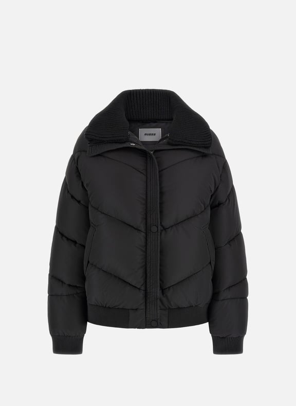 Solid Puffer Jacket Black by GUESS GUESS Solid Puffer Jacket Black