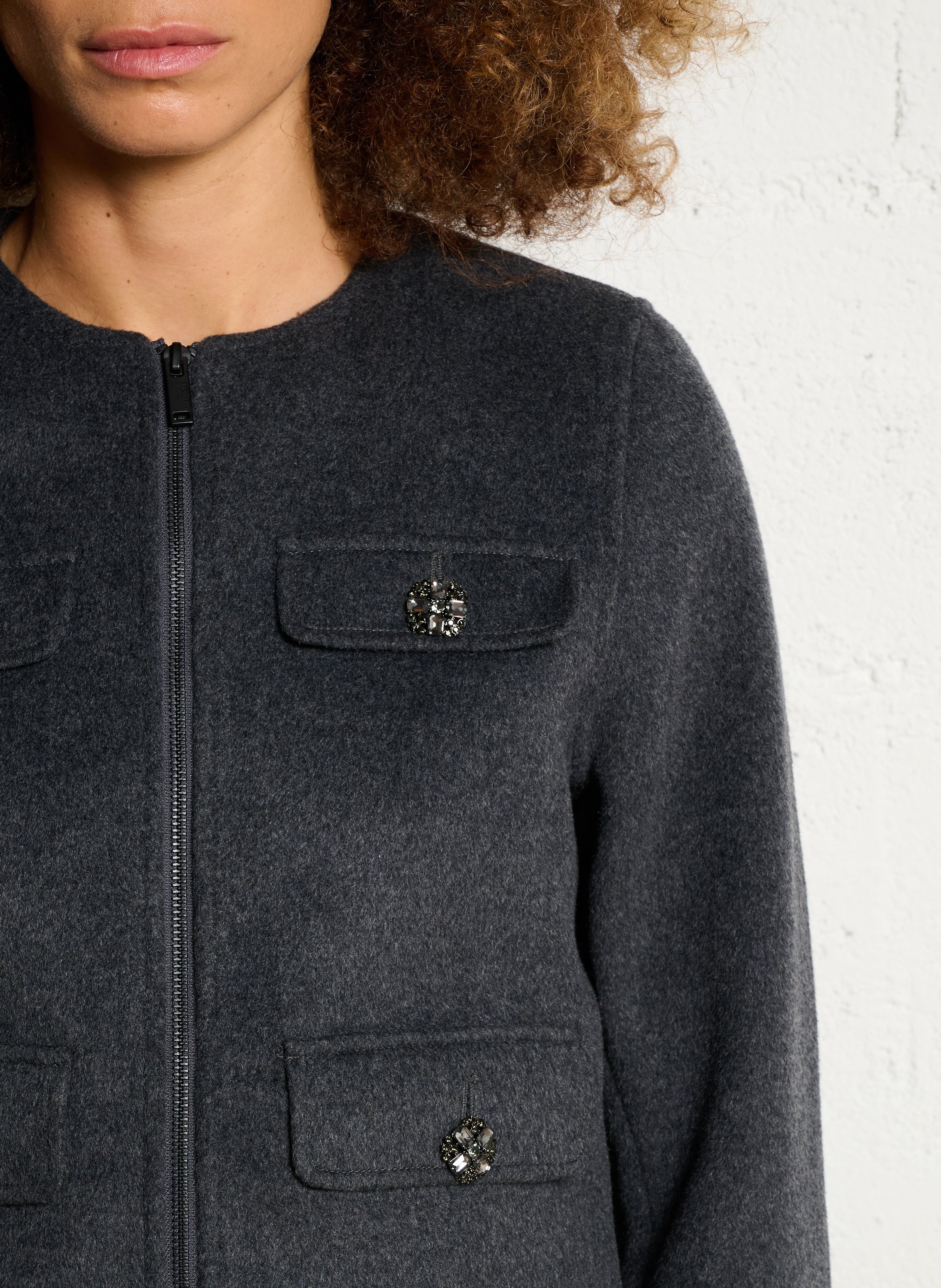 Veste col rond en laine mélangée IKKS Gris