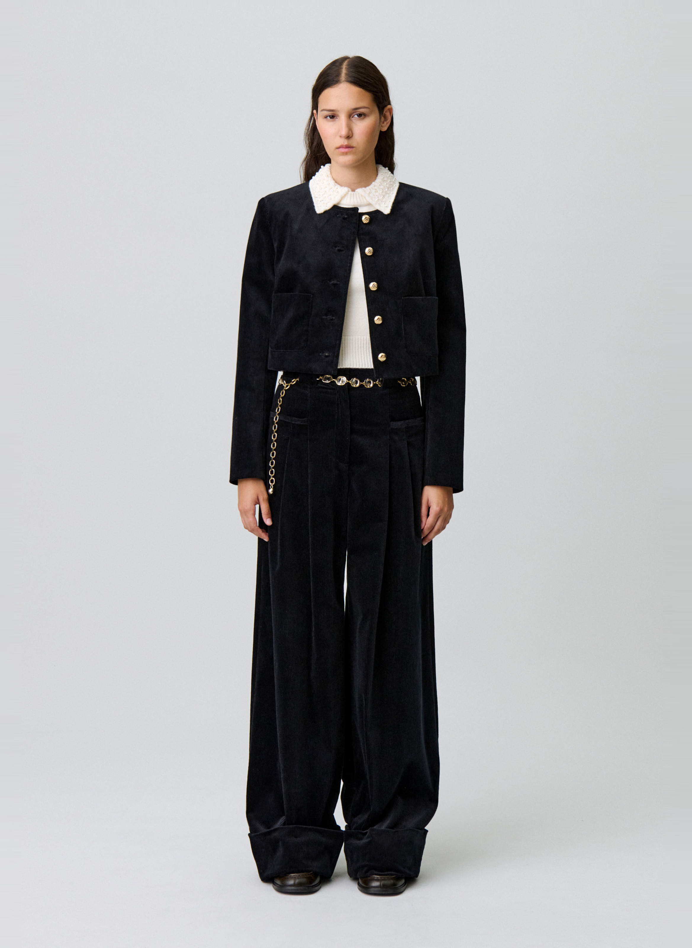 Veste courte en velours côtelé vanille CLAUDIE PIERLOT Noir