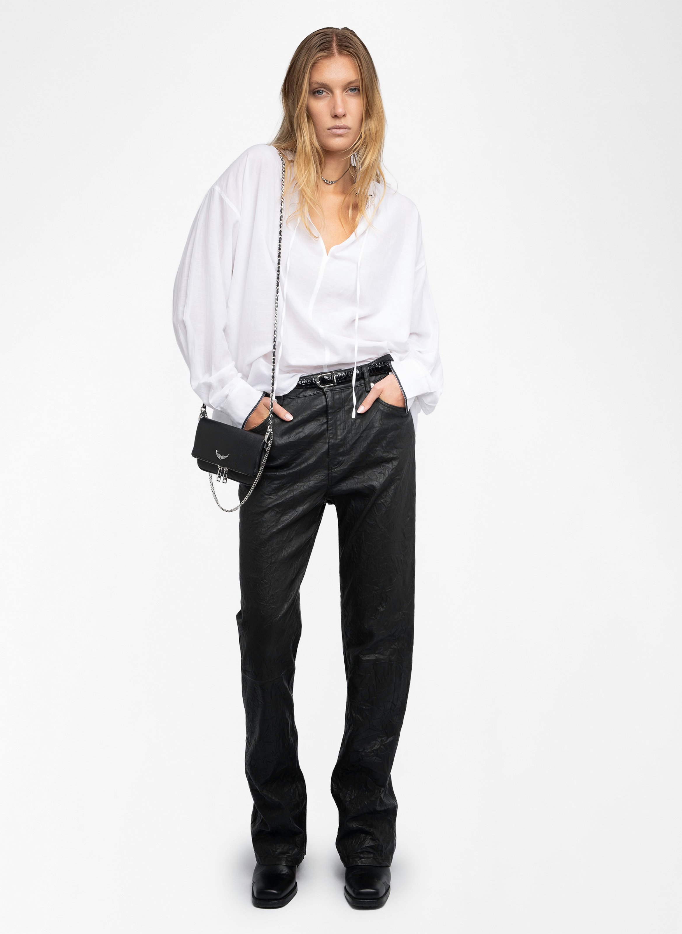 Blouse oversize en coton mélangé troene Blanc