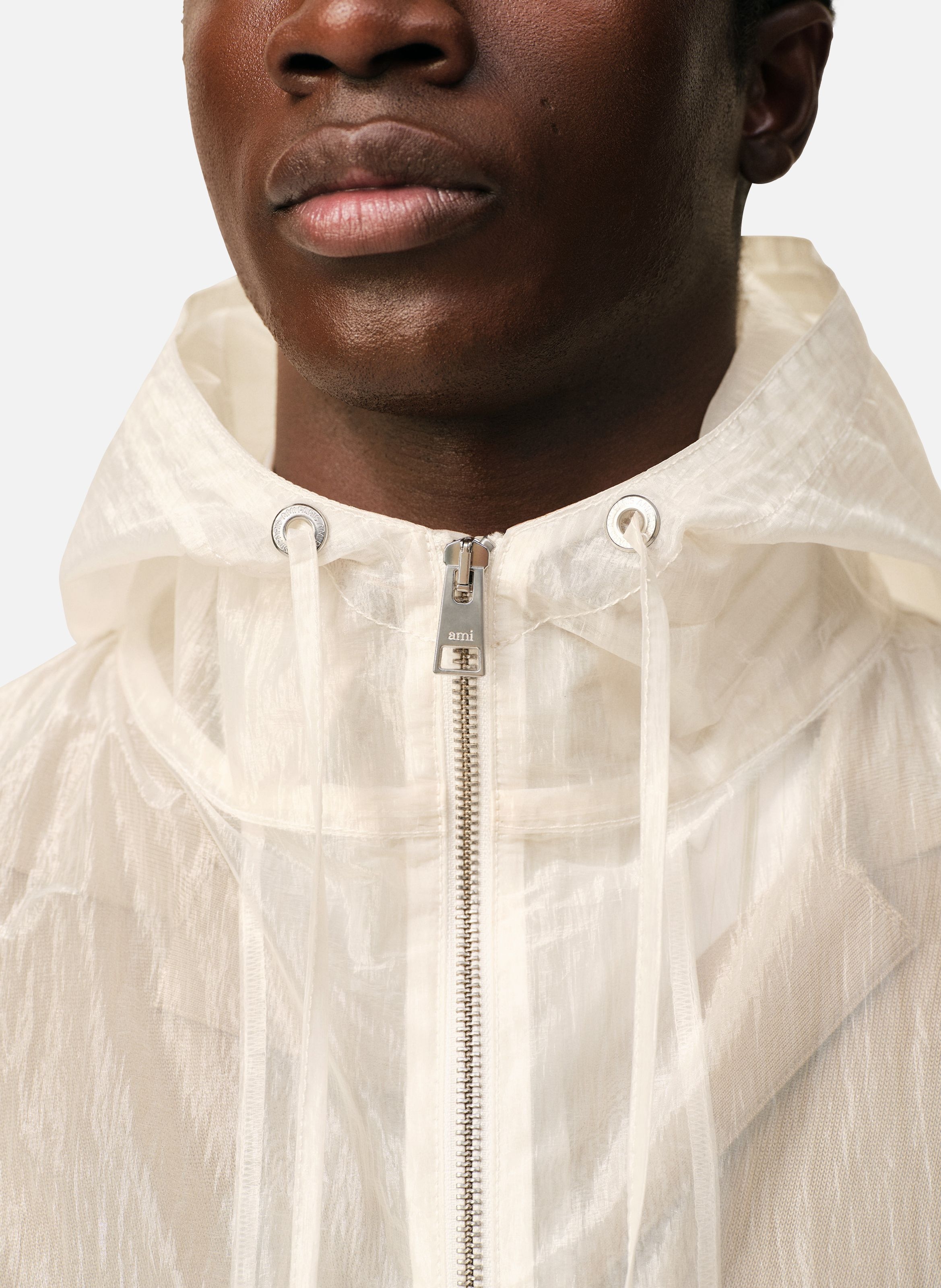 Coupe vent zippé en nylon AMI PARIS Blanc