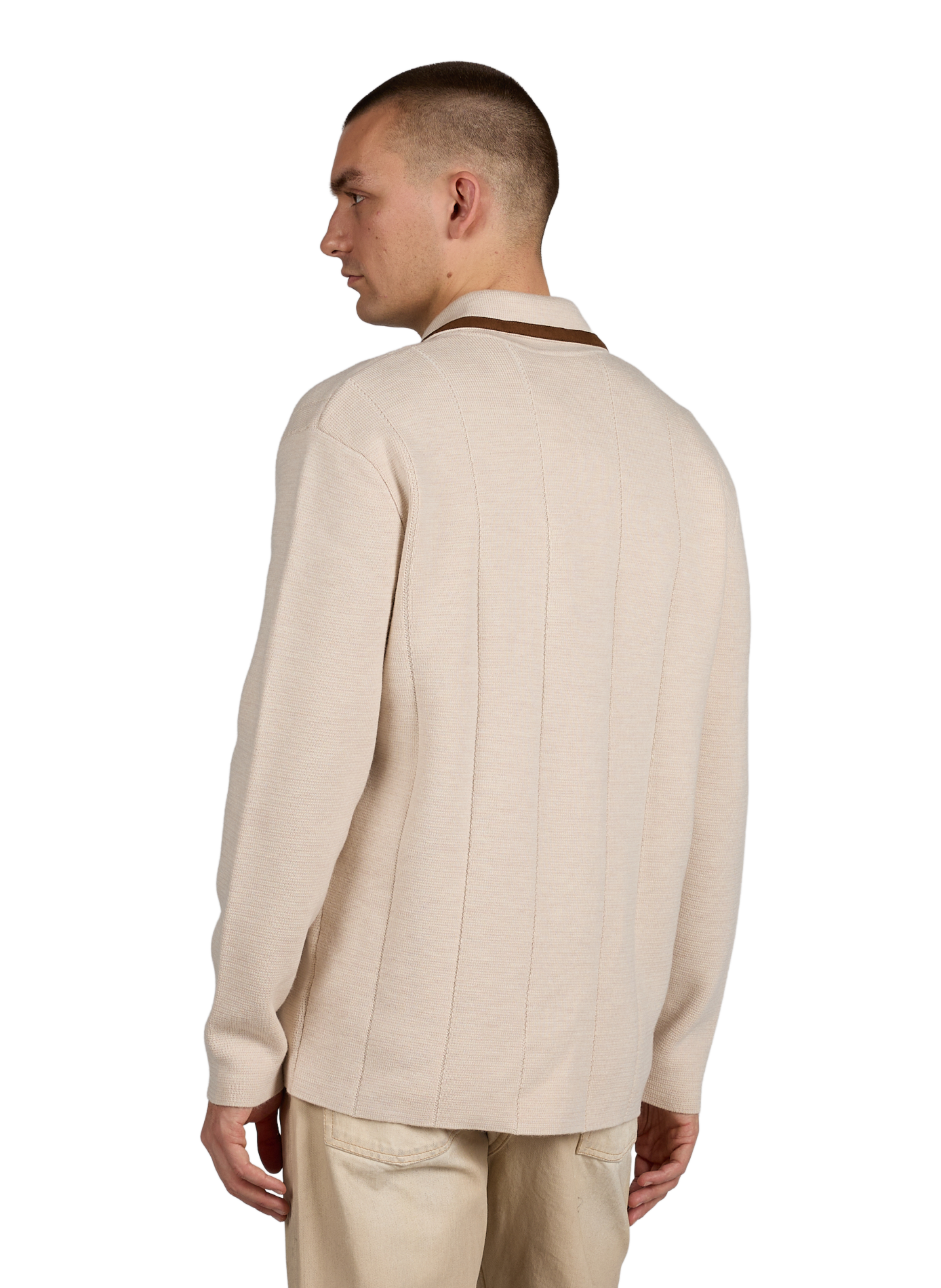 Ribbed cardigan with classic merino wool collar DROLE DE MONSIEUR Beige