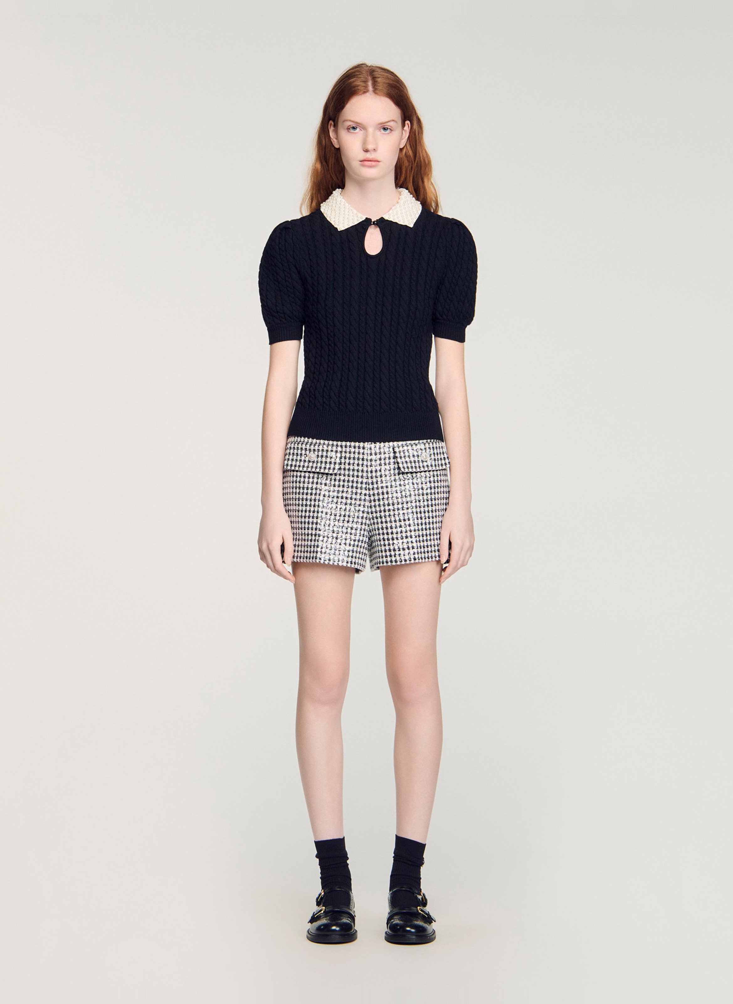 Pull col chemise en coton mélangé SANDRO Noir