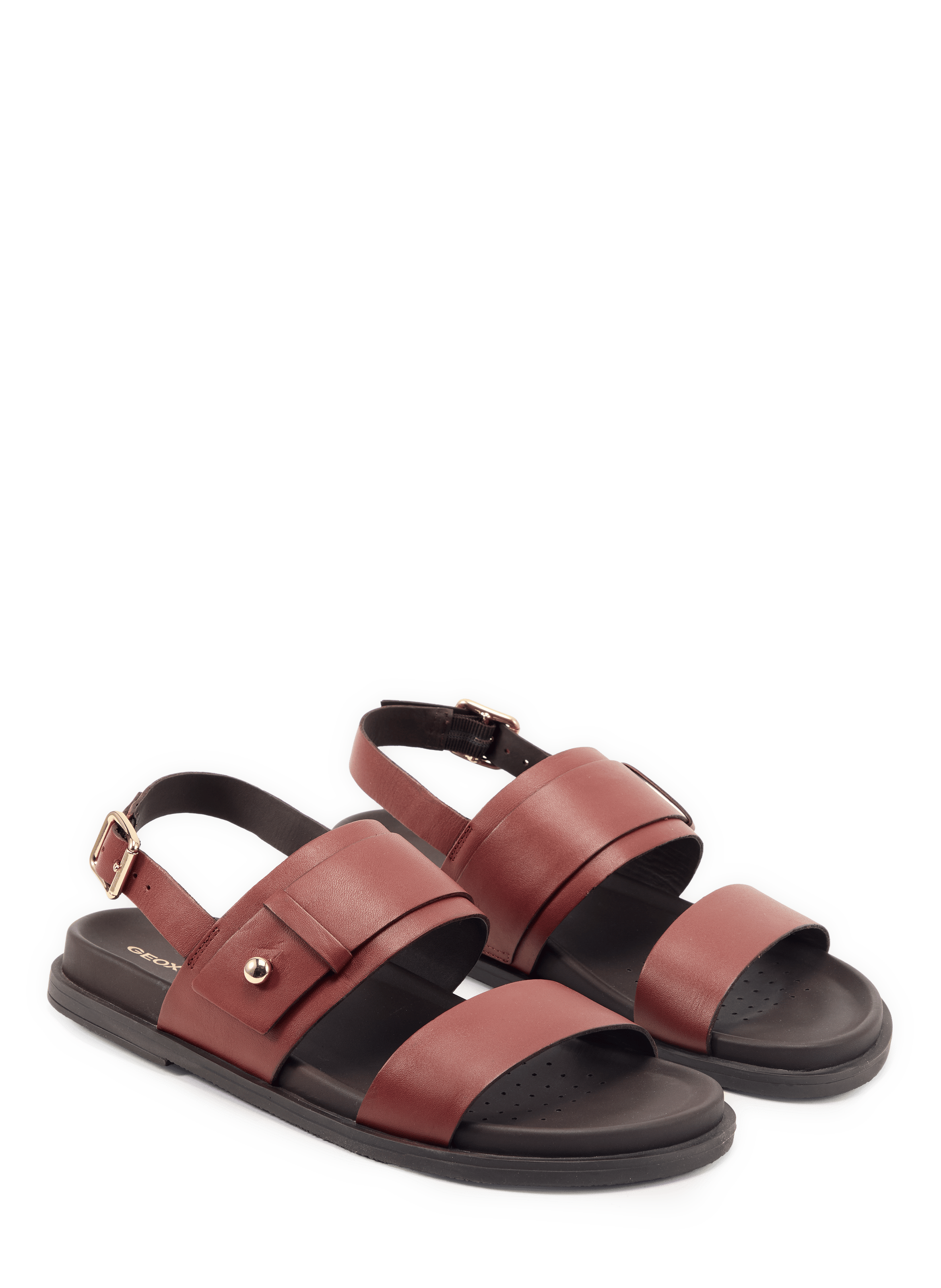 Flat leather Adelash sandals GEOX Brown