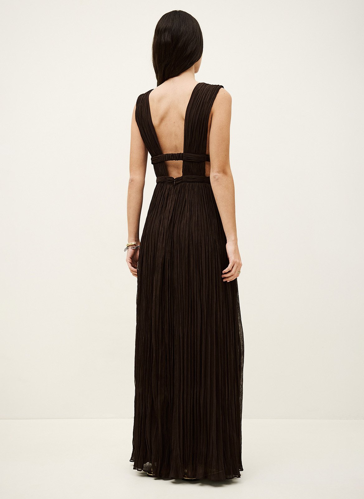 Robe longue plissée unie sans manches tania BA&SH Marron