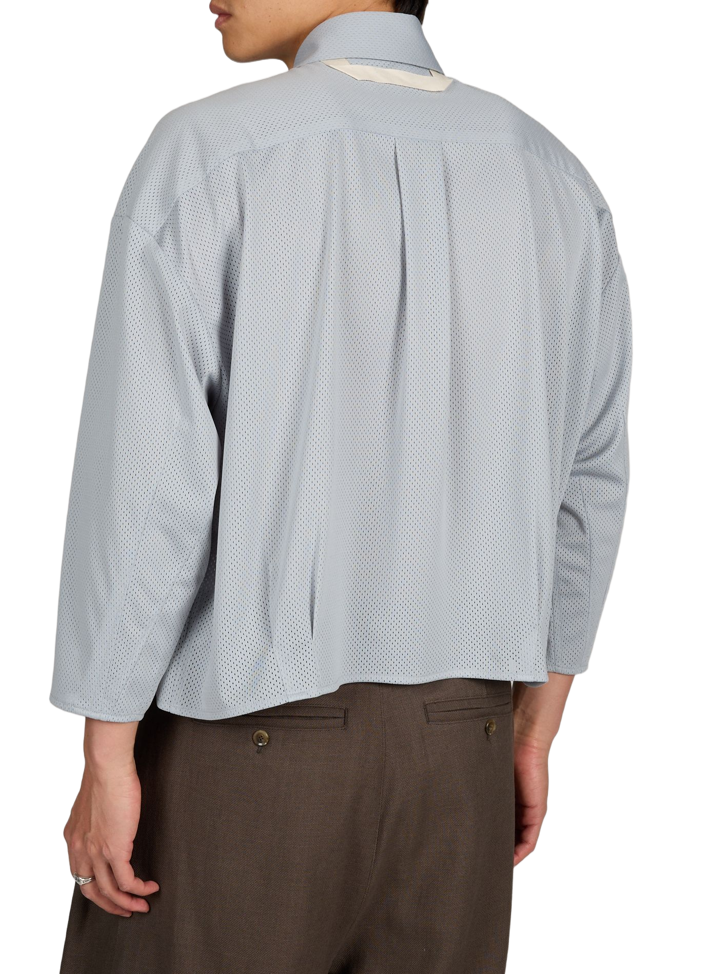 Camisa recta con detalle calado y bolsillo de parche MERELY MADE Azul