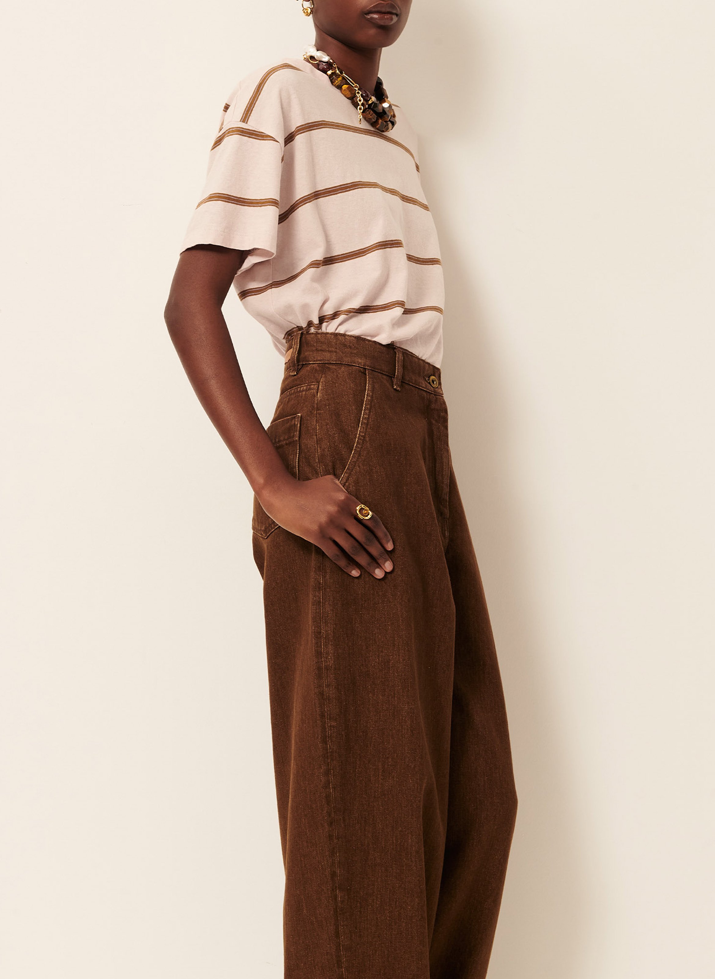 Tee-shirt ample col rond en coton mélangé rayé tooli SESSUN Rose