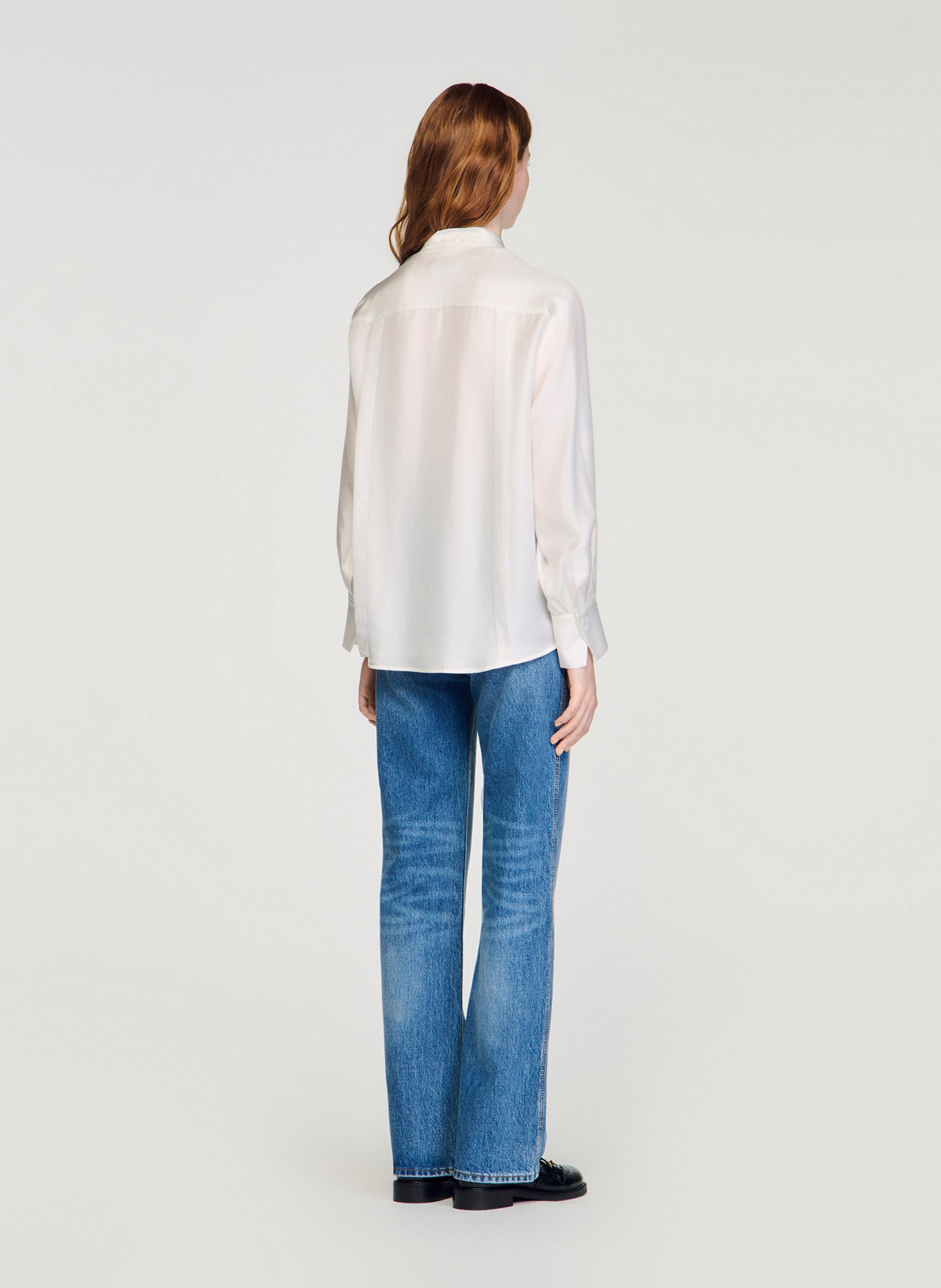 Blouse col lavallière en soie SANDRO Beige