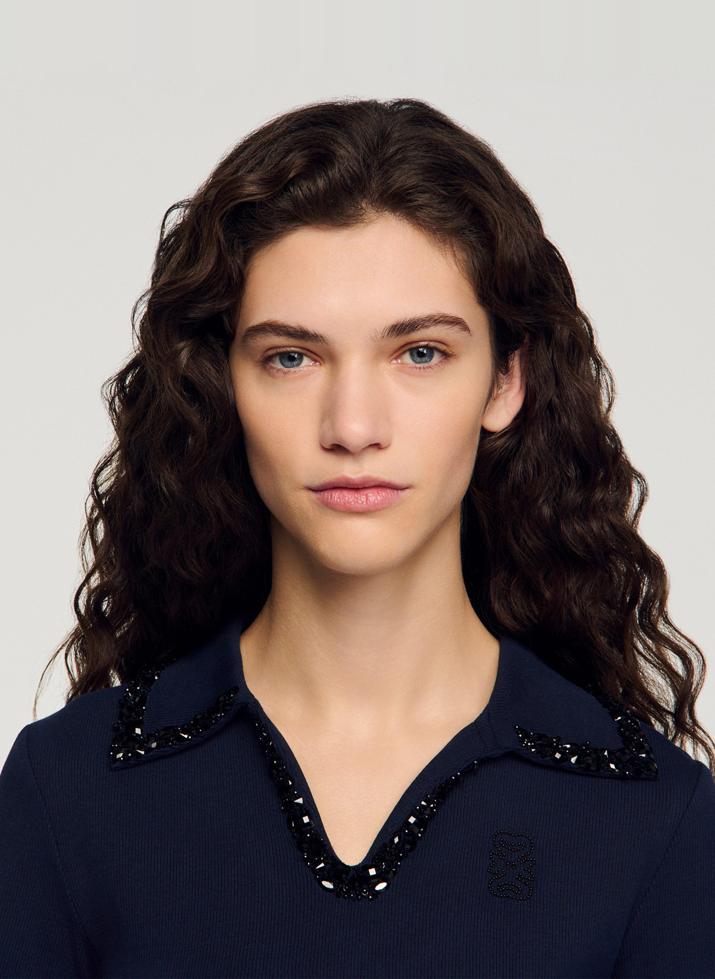 Polo droit en coton mélangé SANDRO Bleu