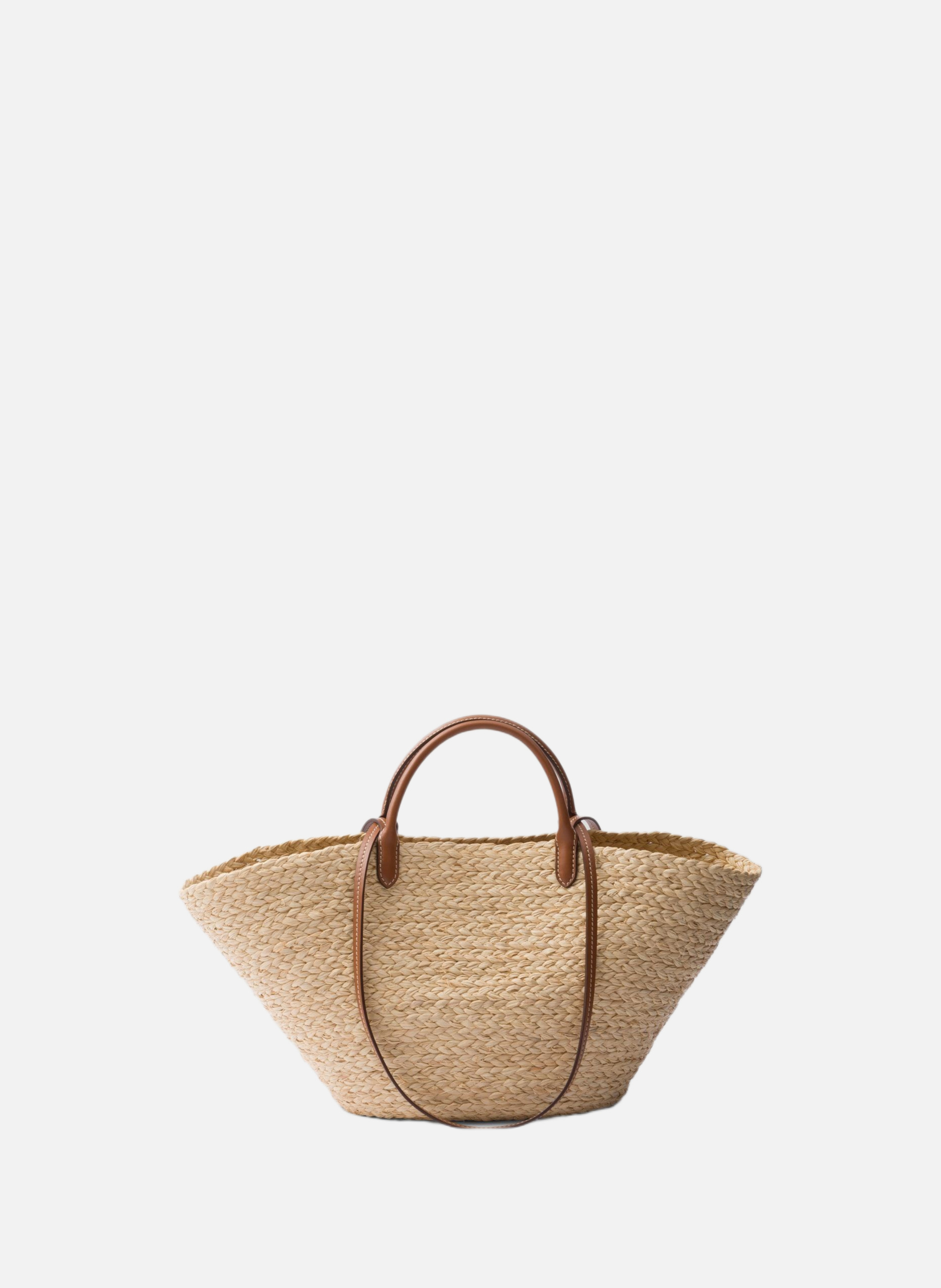 Grand shopping bag en raphia et cuir PRADA Beige