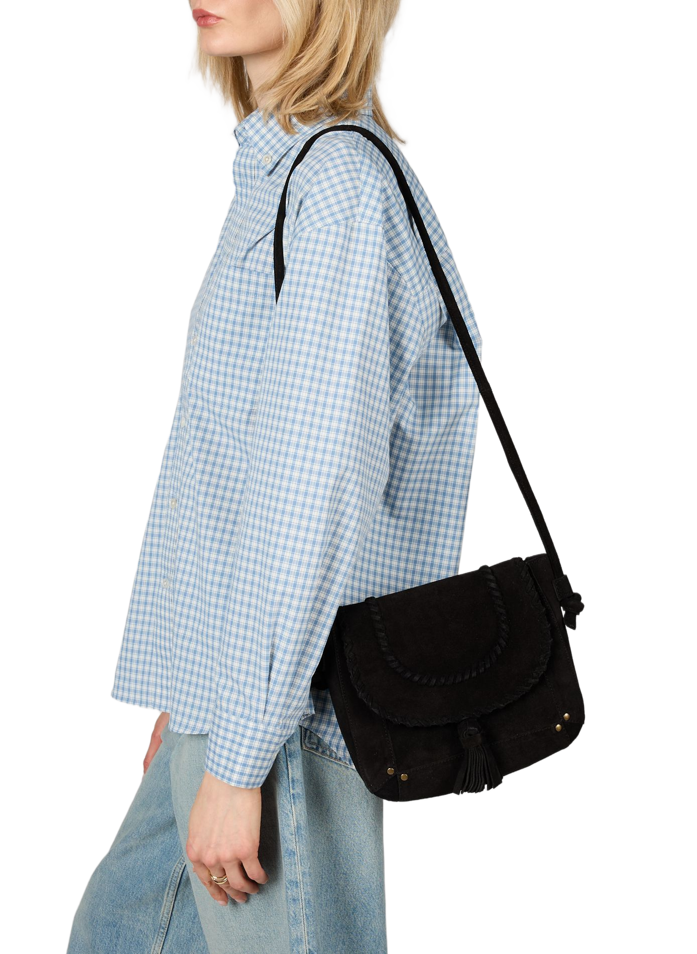 Suede leather shoulder bag VILA Black
