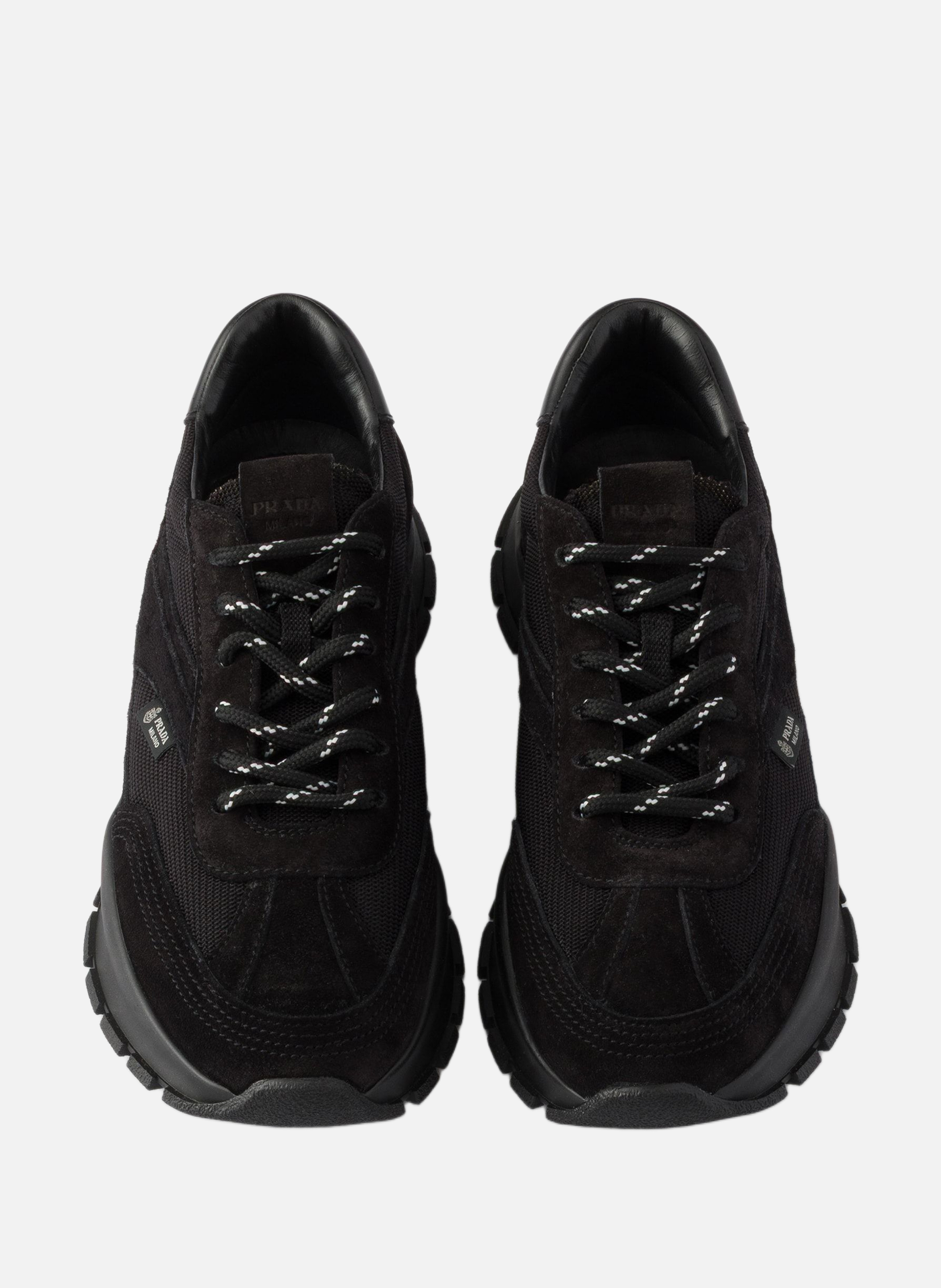 Baskets en mesh et en suède PRADA Noir