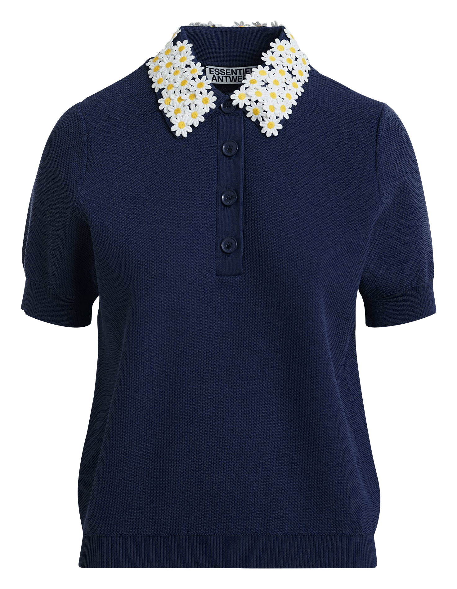 Polo manches courtes uni à fleurs jember Bleu