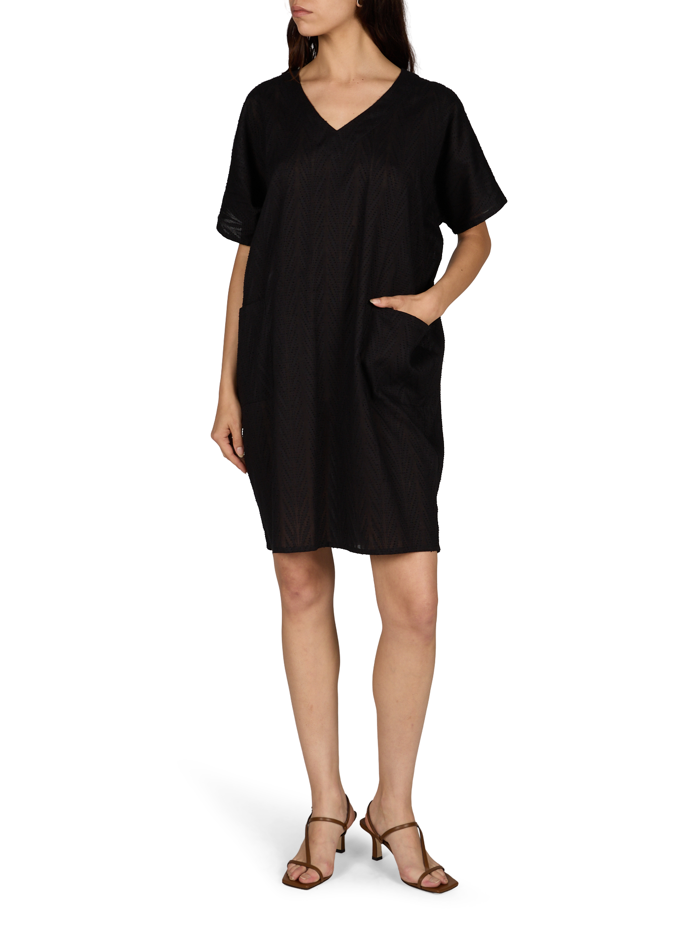 Robe de plage à col V en coton GRAIN DE SABLE Noir