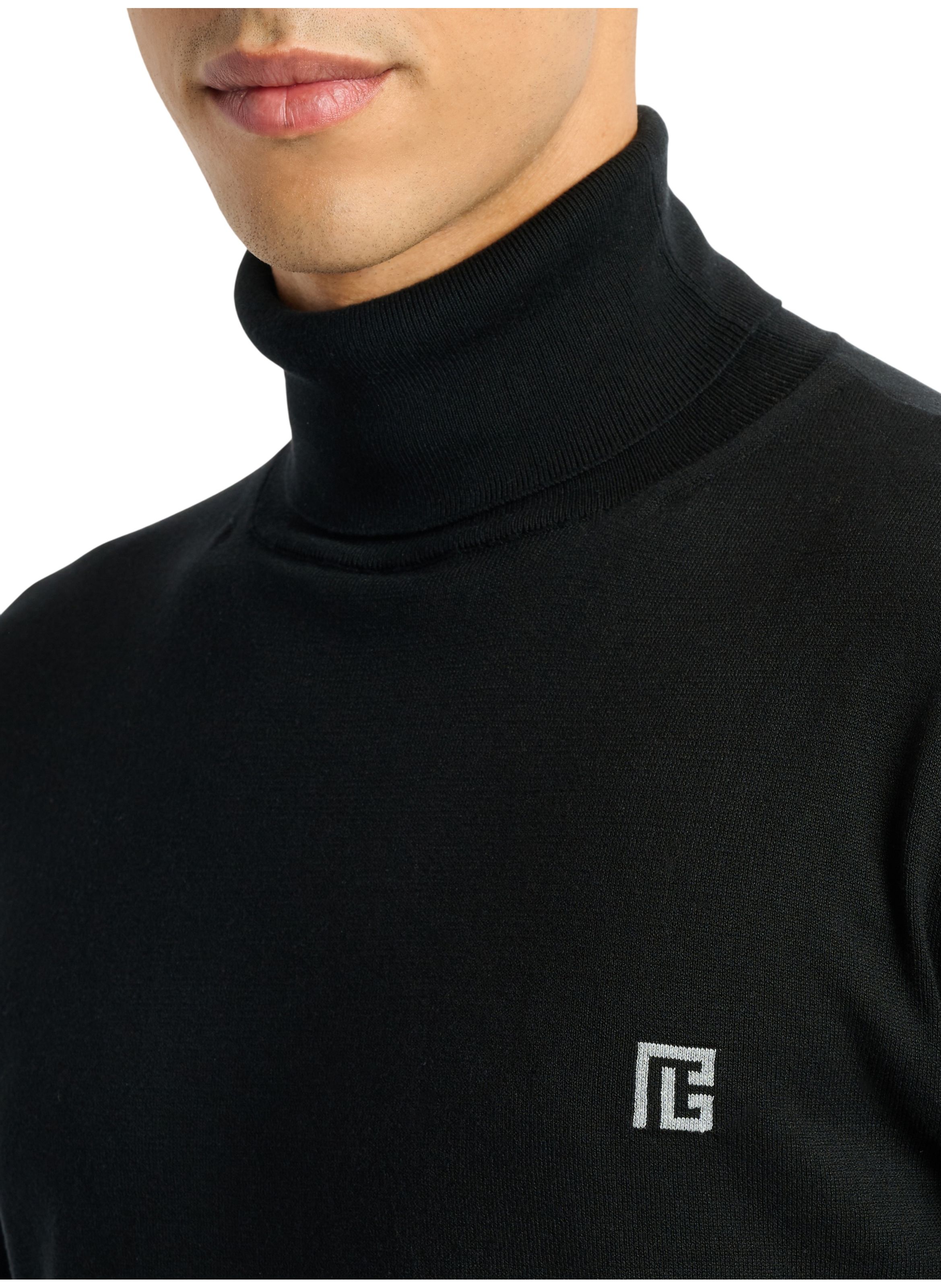 Pull pb à col roulé en coton et soie BALMAIN Noir