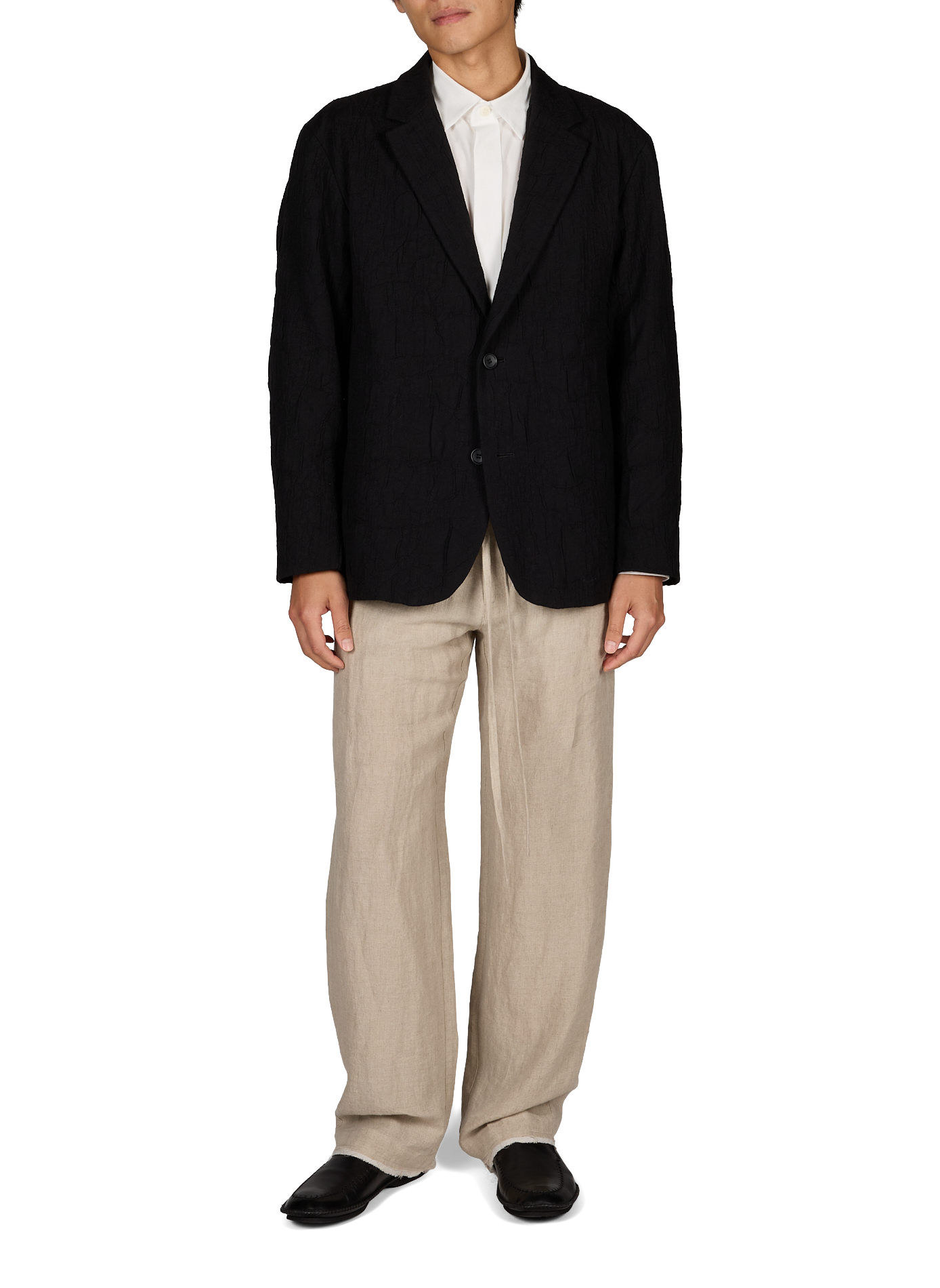 Blazer recto texturado de algodón mezclado Negro